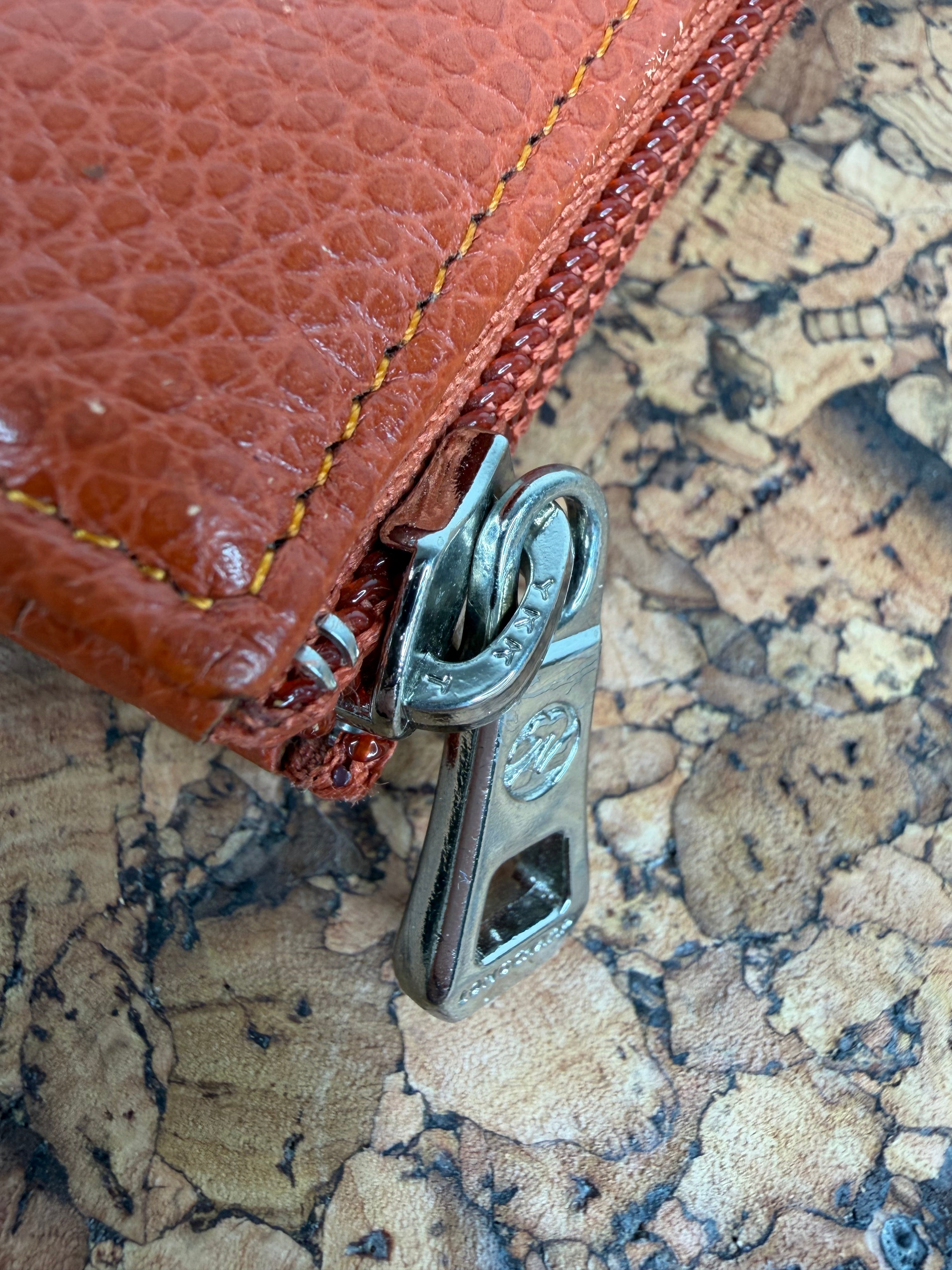 Longchamp Rust Pebbled Leather Wallet