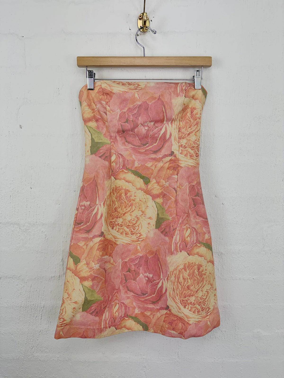 Very Very Pale Pink Rose Patterned Strapless Mini Dress - AU8/10