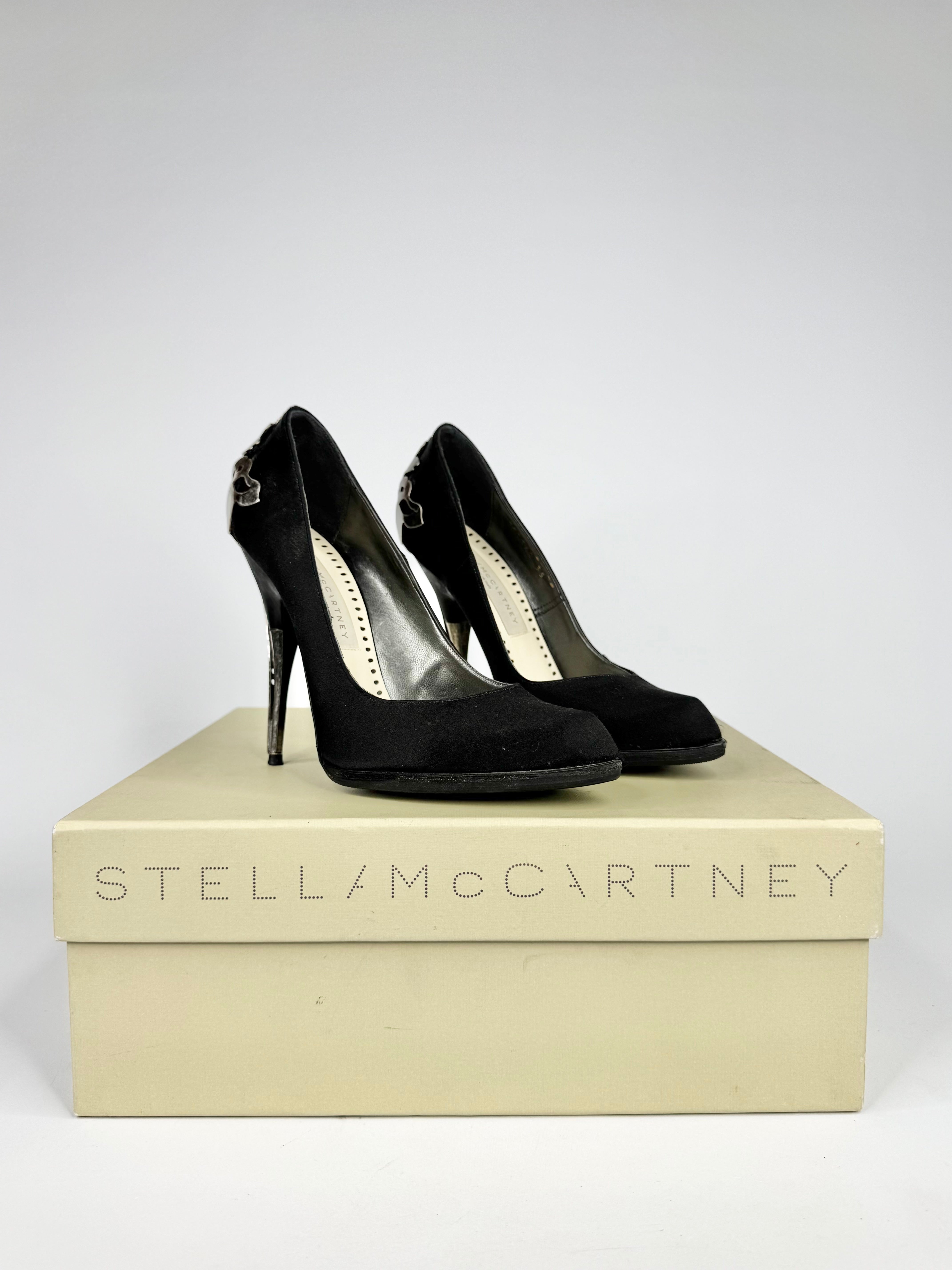 Stella McCartney Black Satin Filigree Metal Stilettos - EU35