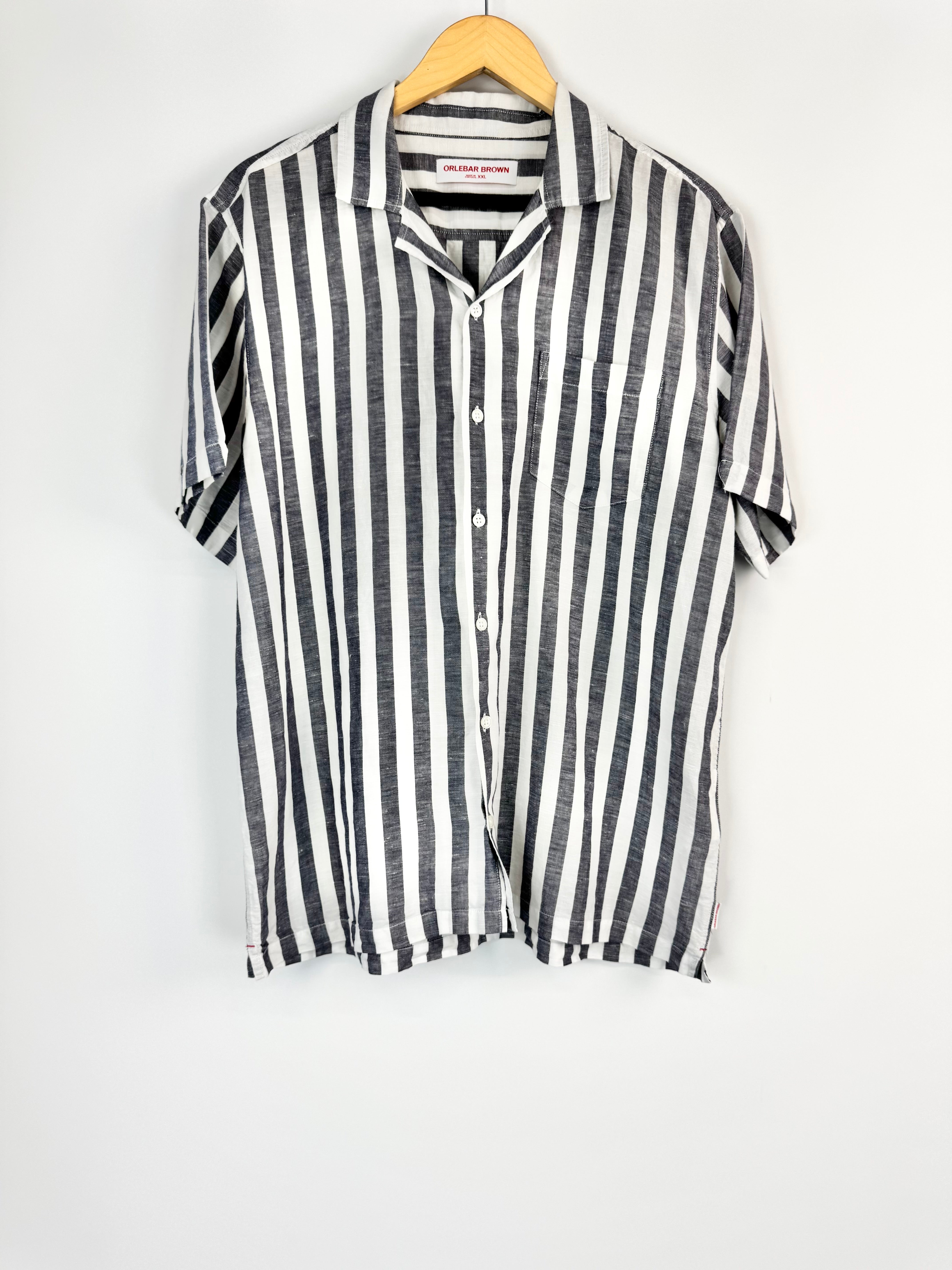 Orlebar Brown Blue & White Striped Button Shirt - L/XL