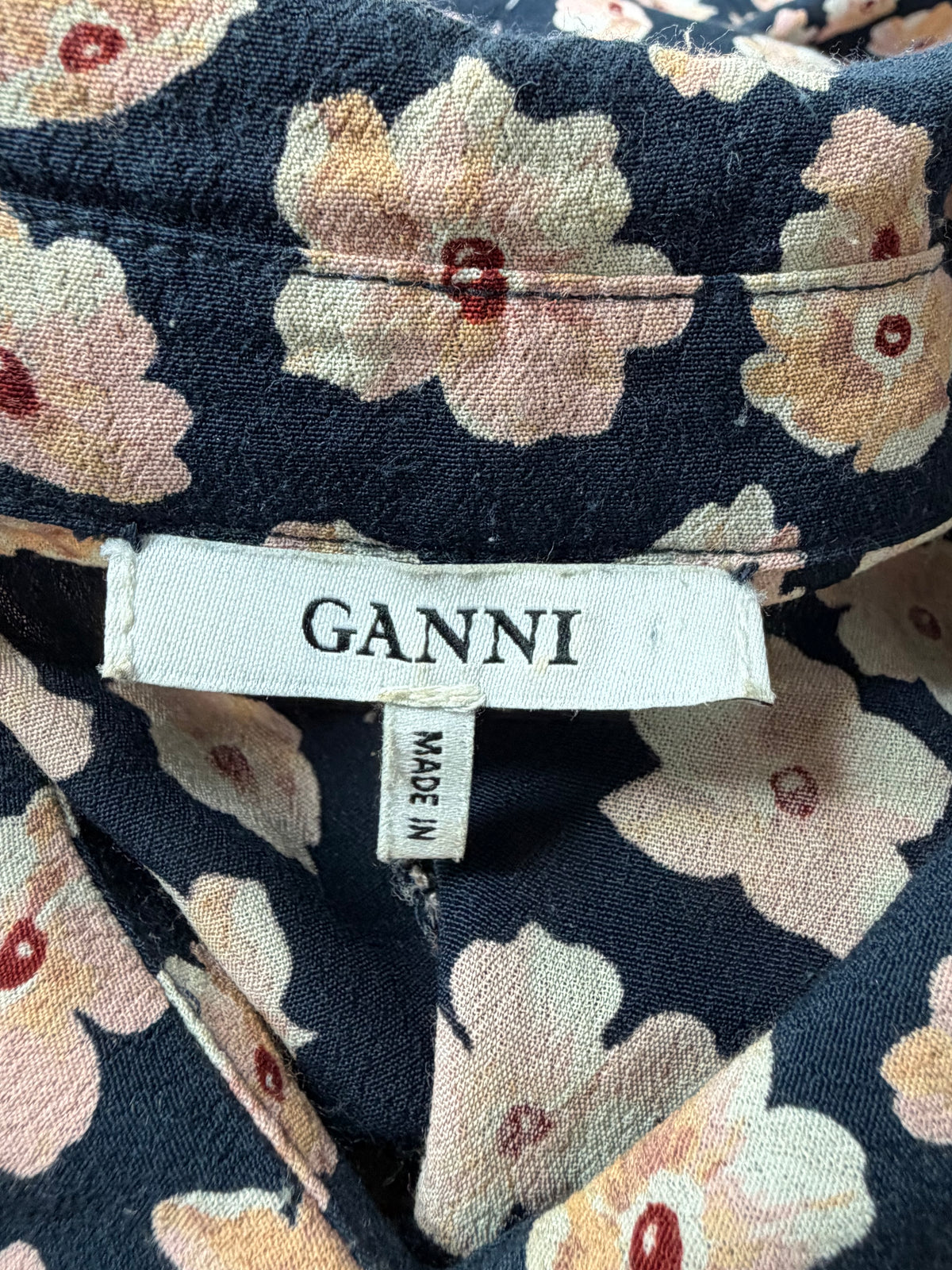 Ganni Montrose Crepe Navy Blue Floral Long Sleeve Maxi Dress - AU10/12