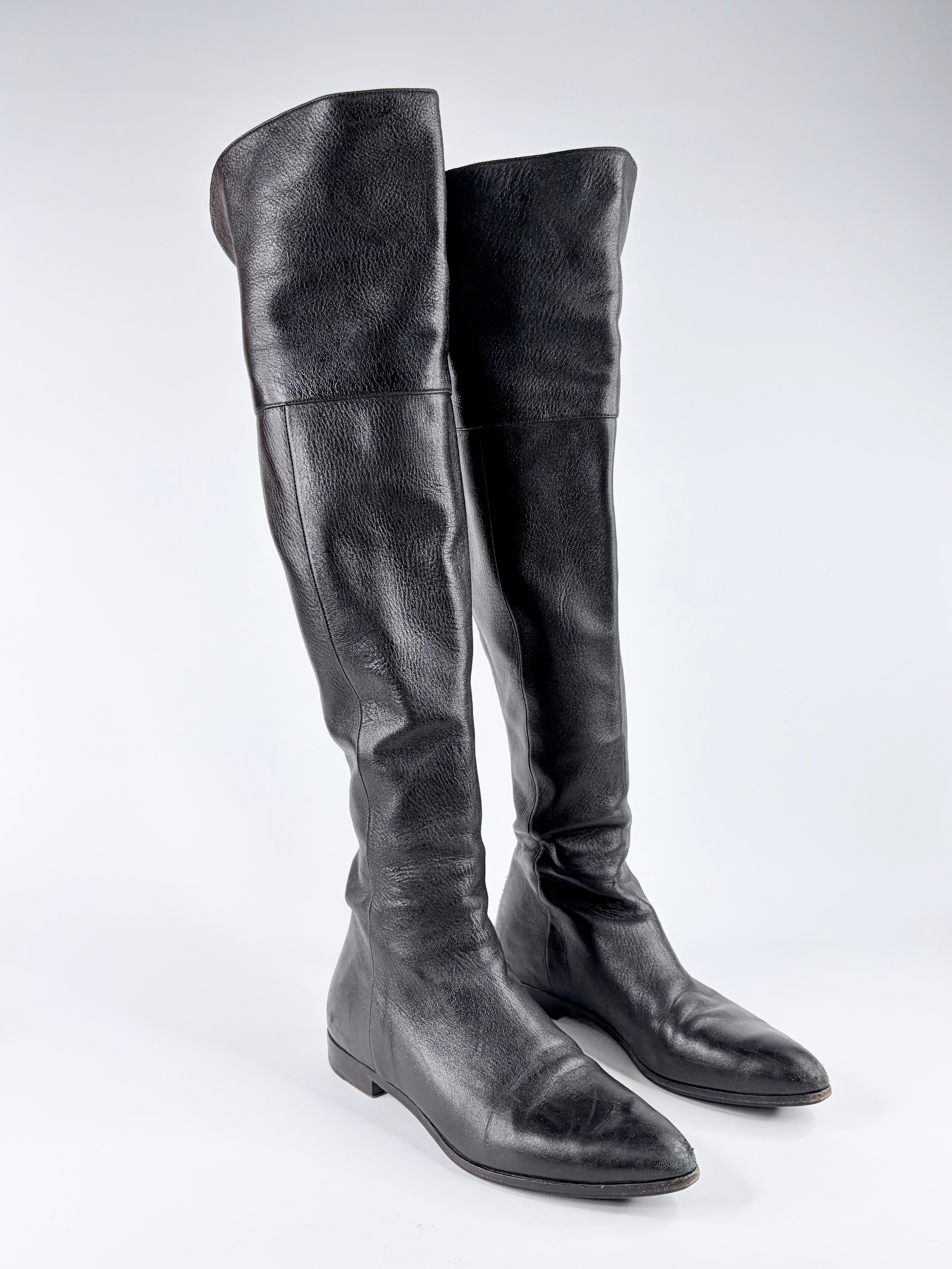 Prada Black Leather Thigh High Riding Boots - EU38
