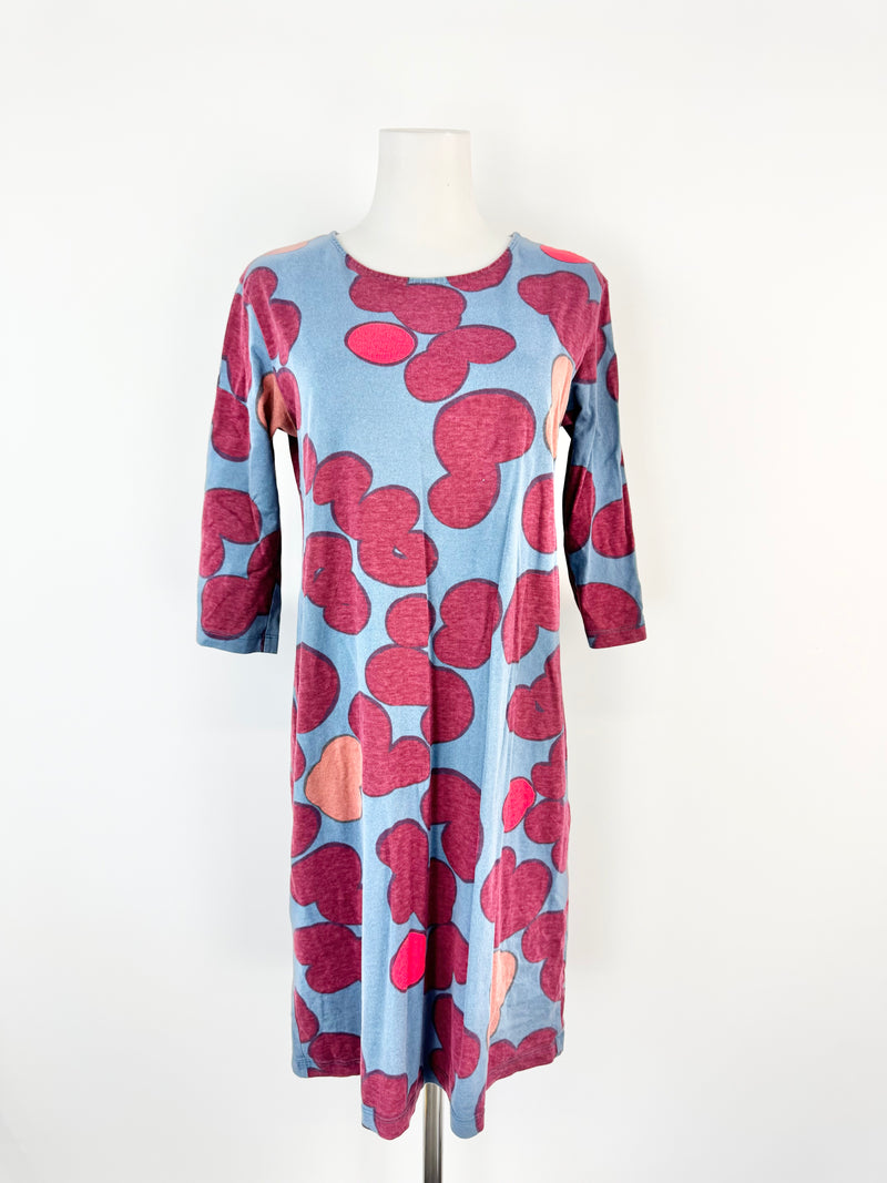 Marimekko 'Varpu Poppari' Blue & Red Shift Body Con Dress - AU10