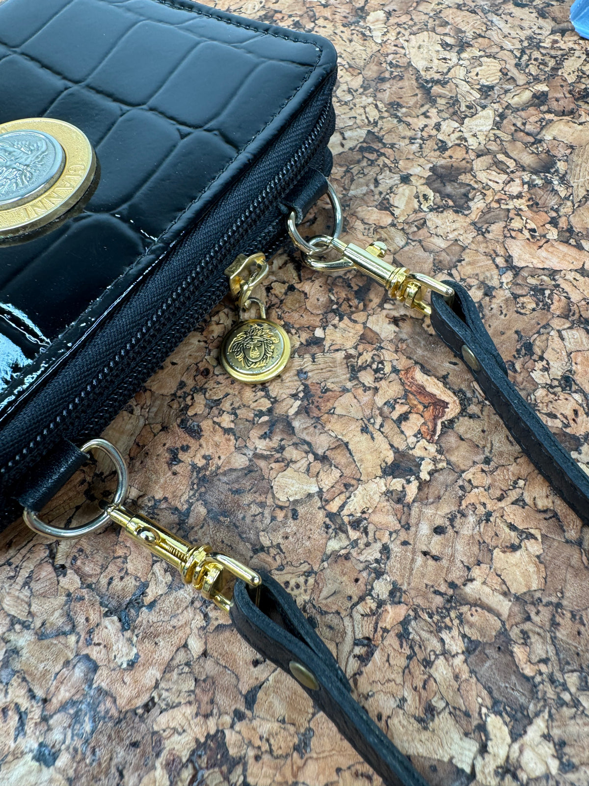 Vintage 90s Gianni Versace Patent Faux Croc Cross Body Bag