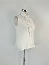 Anne Fontaine White Ruffled-Front Sleeveless Top - AU16
