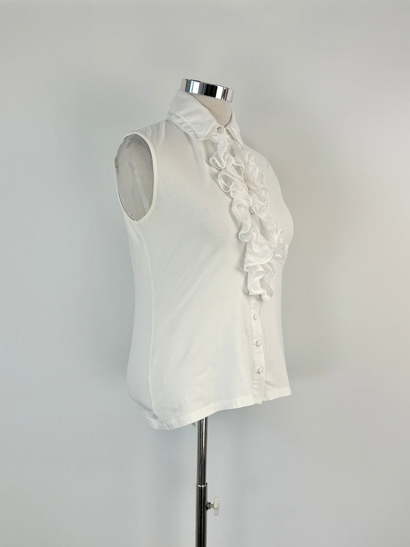Anne Fontaine White Ruffled-Front Sleeveless Top - AU16