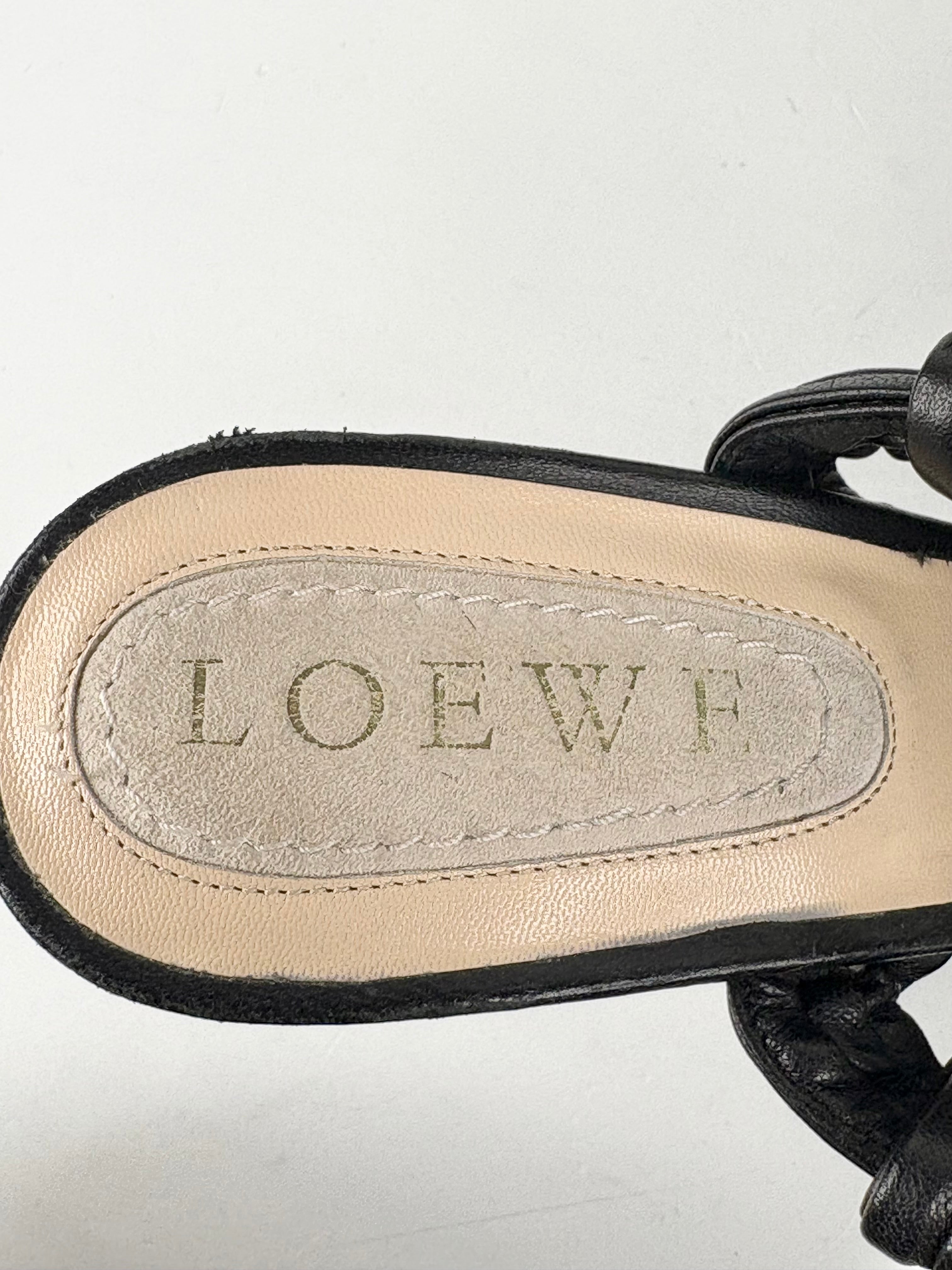 Loewe Black Leather Leg-Tie Sandals - EU39
