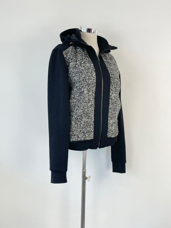 Wooyoungmi Paris Black & Grey Contrast Wool-Blend Hooded Jacket - 50