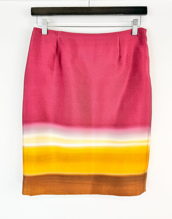 Prada 2012 Silk Blend Maroon & Yellow Pencil Skirt - AU8