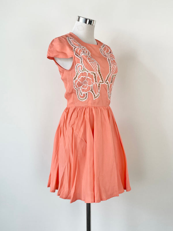 Alice McCall Salmon Embroidered Floral Midi Dress - AU6