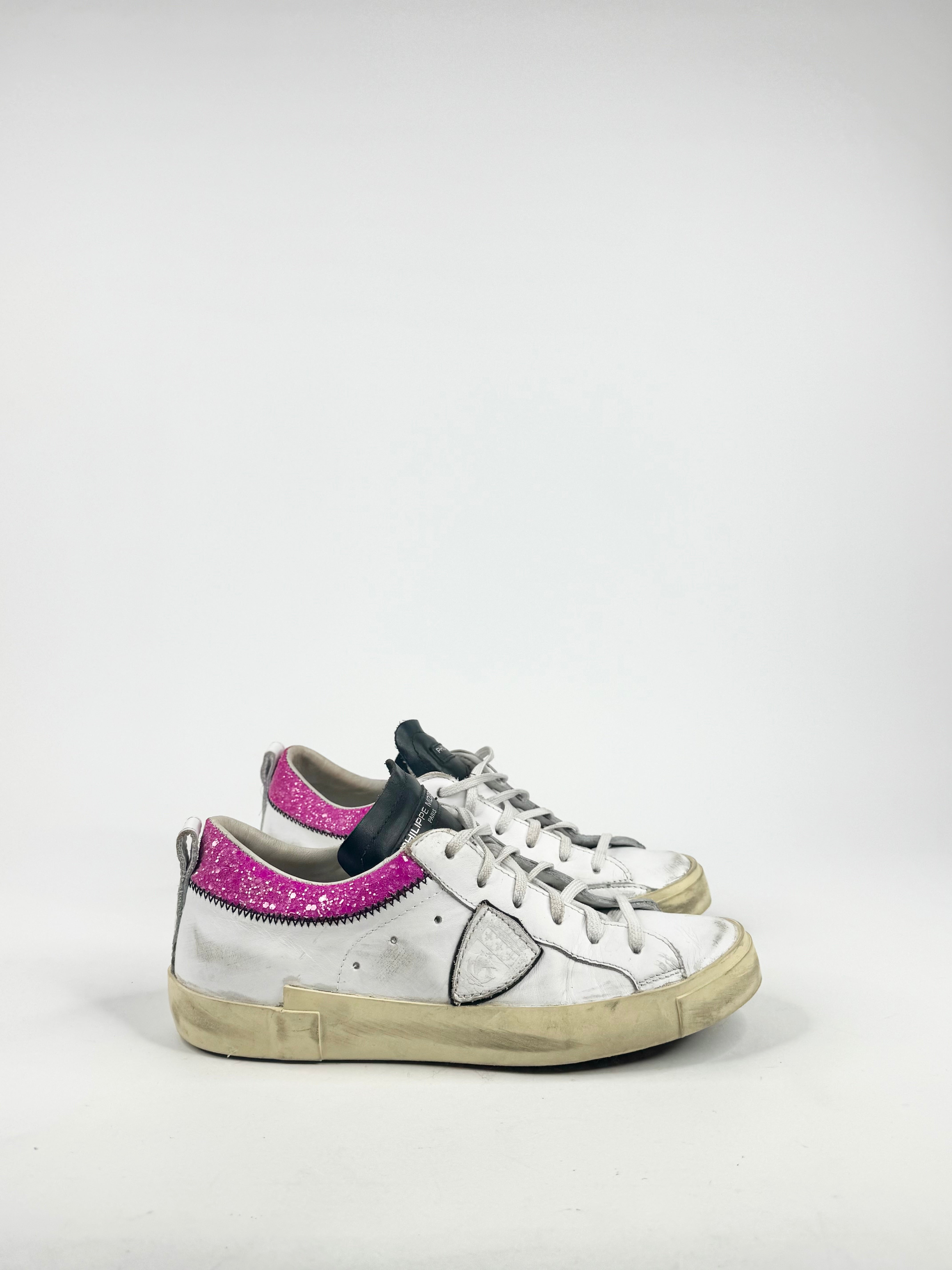 Philippe Modal Paris White & Purple Glitter Sneakers - EU38
