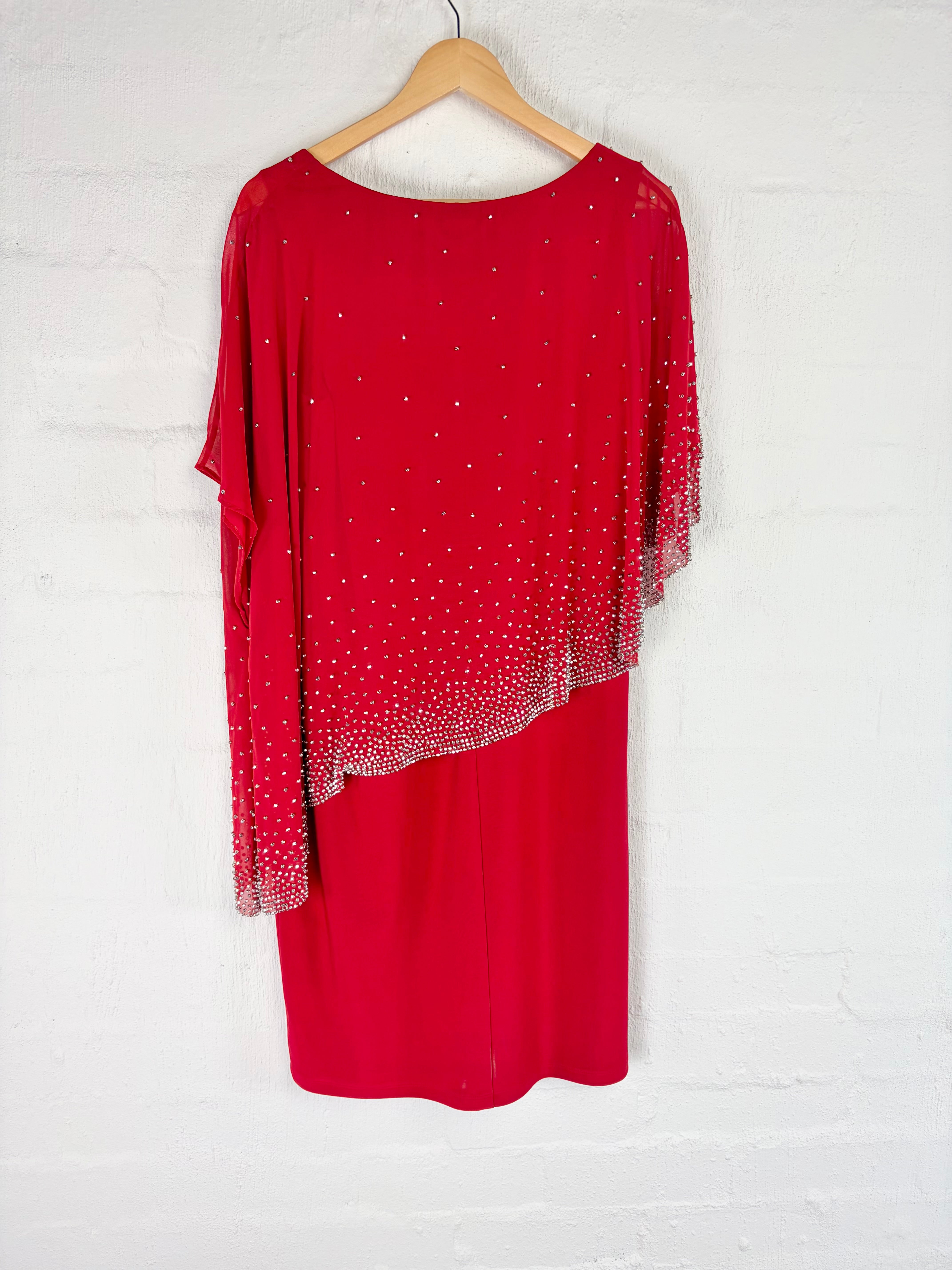 Lyman Crimson Sequined Overlay Shoulder Dress NWT - AU14