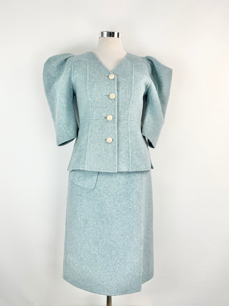 Viceta Wang Misty Blue & Sequin Wool Two Piece Suit - AU12