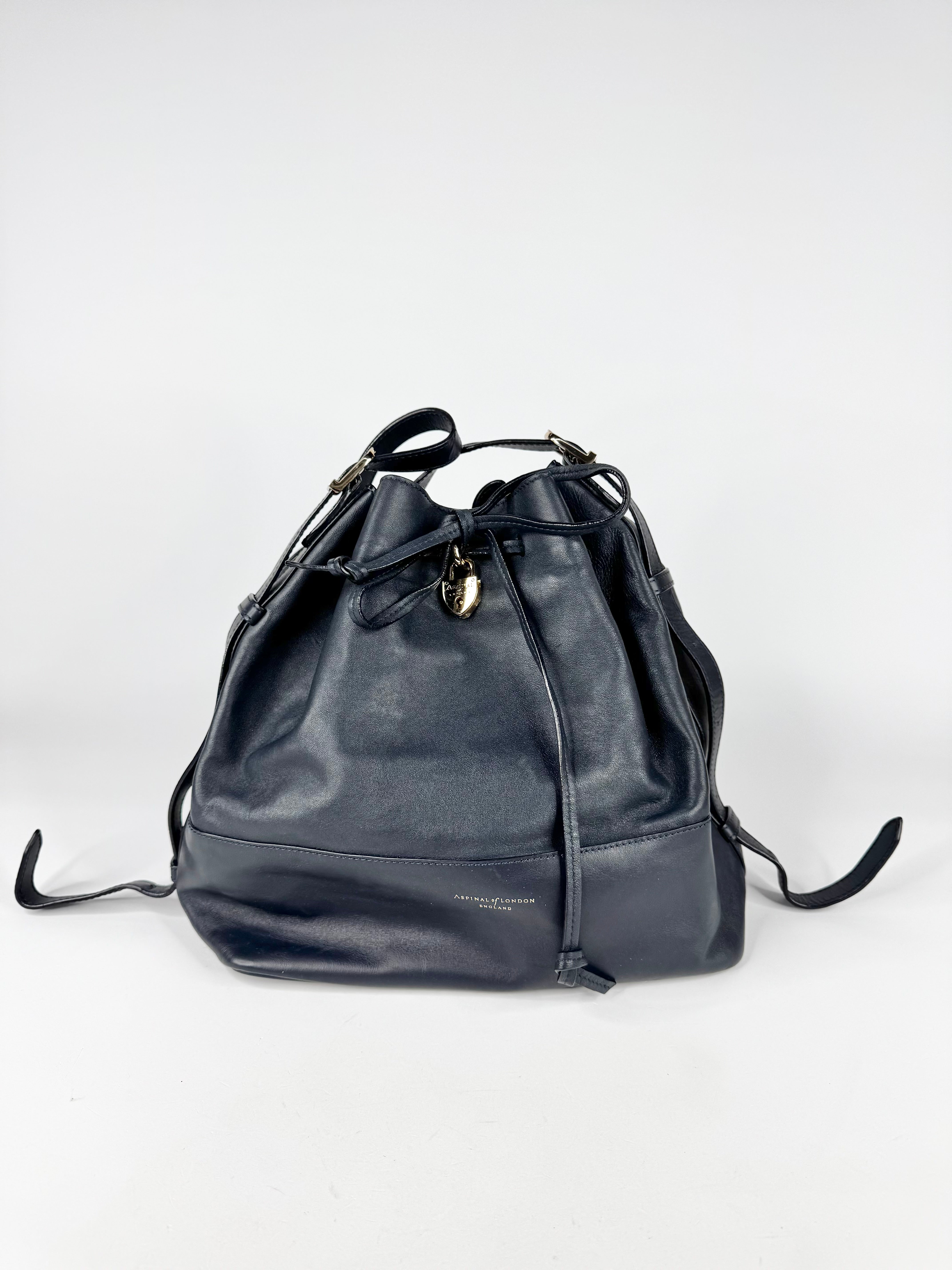 Aspinal of London Navy Blue Drawstring Handbag
