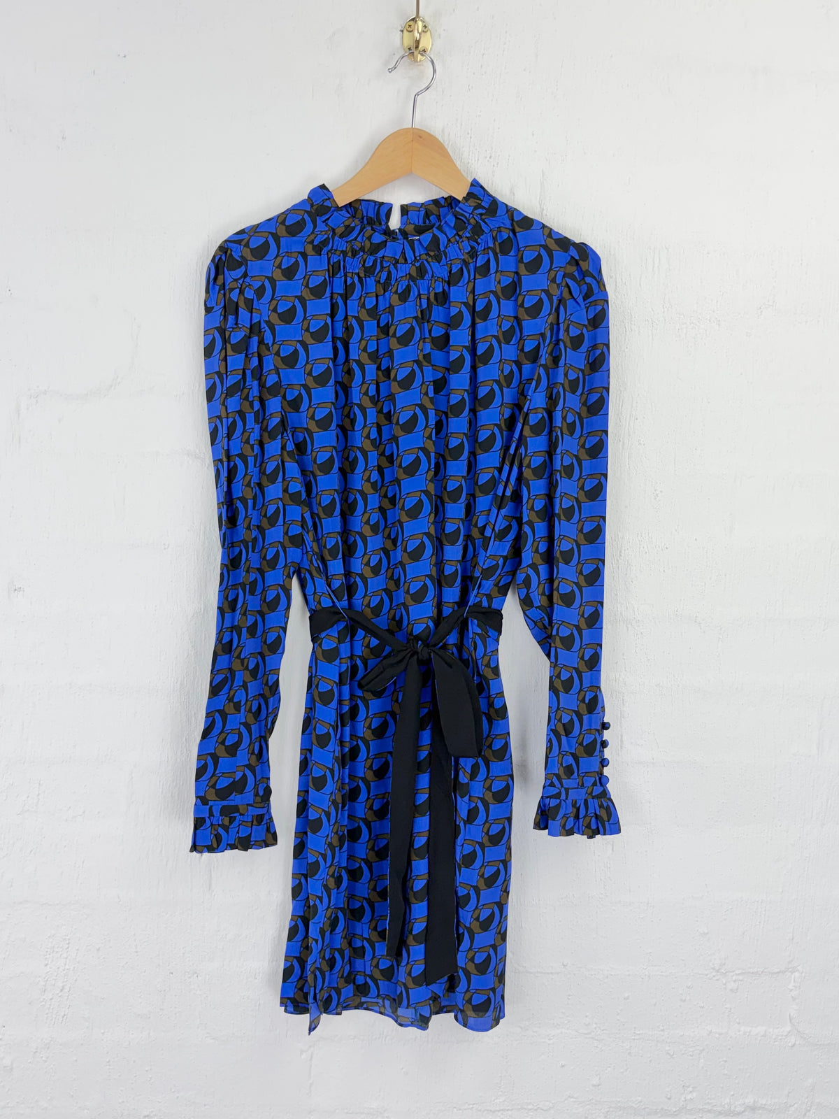 Diane Von Fursternberg Cobalt Blue Retro Patterned Long Sleeve Dress - AU12