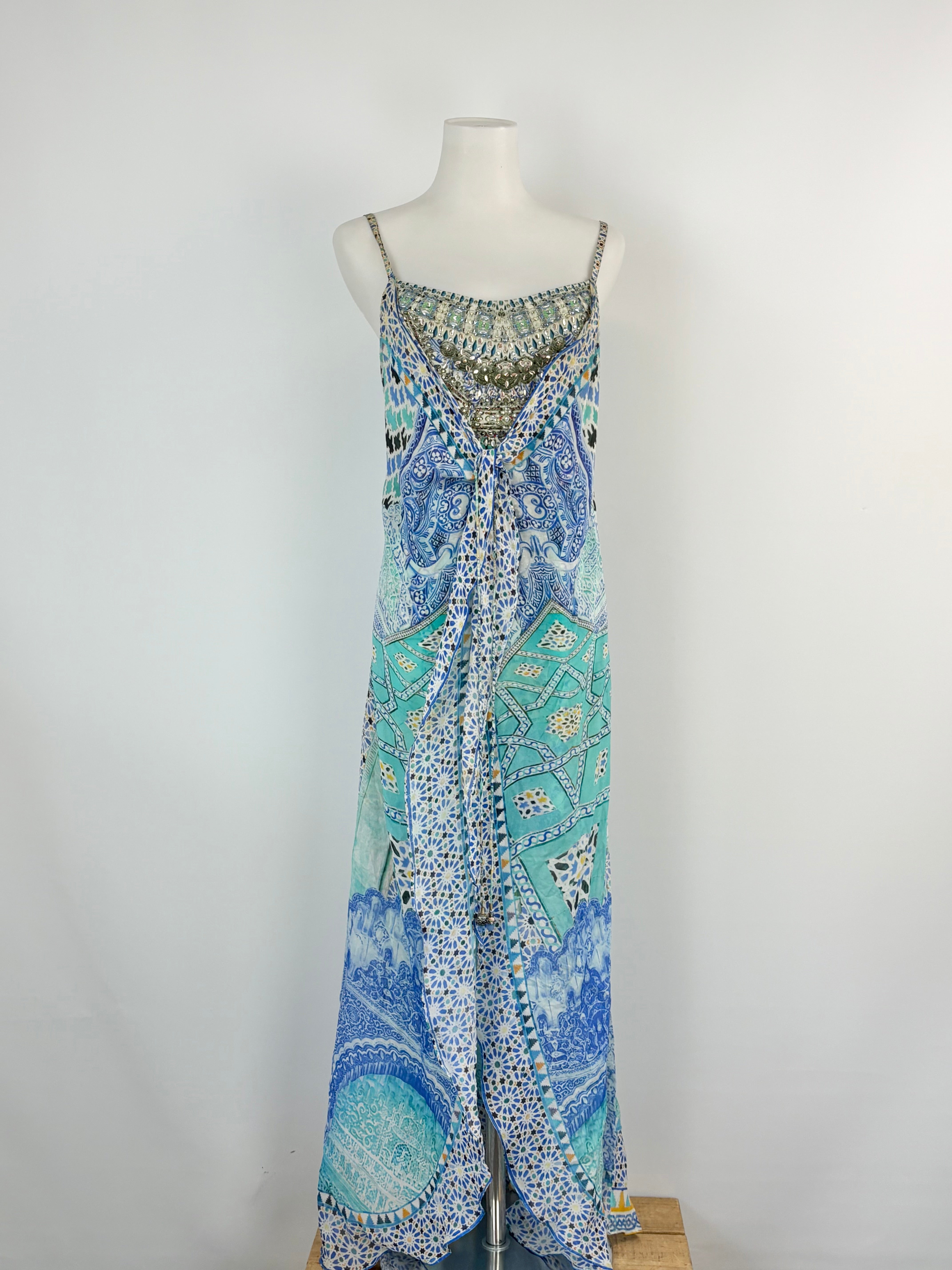 Camilla Drop-Shoulder Silk Jewel Embellished Dress - AU10
