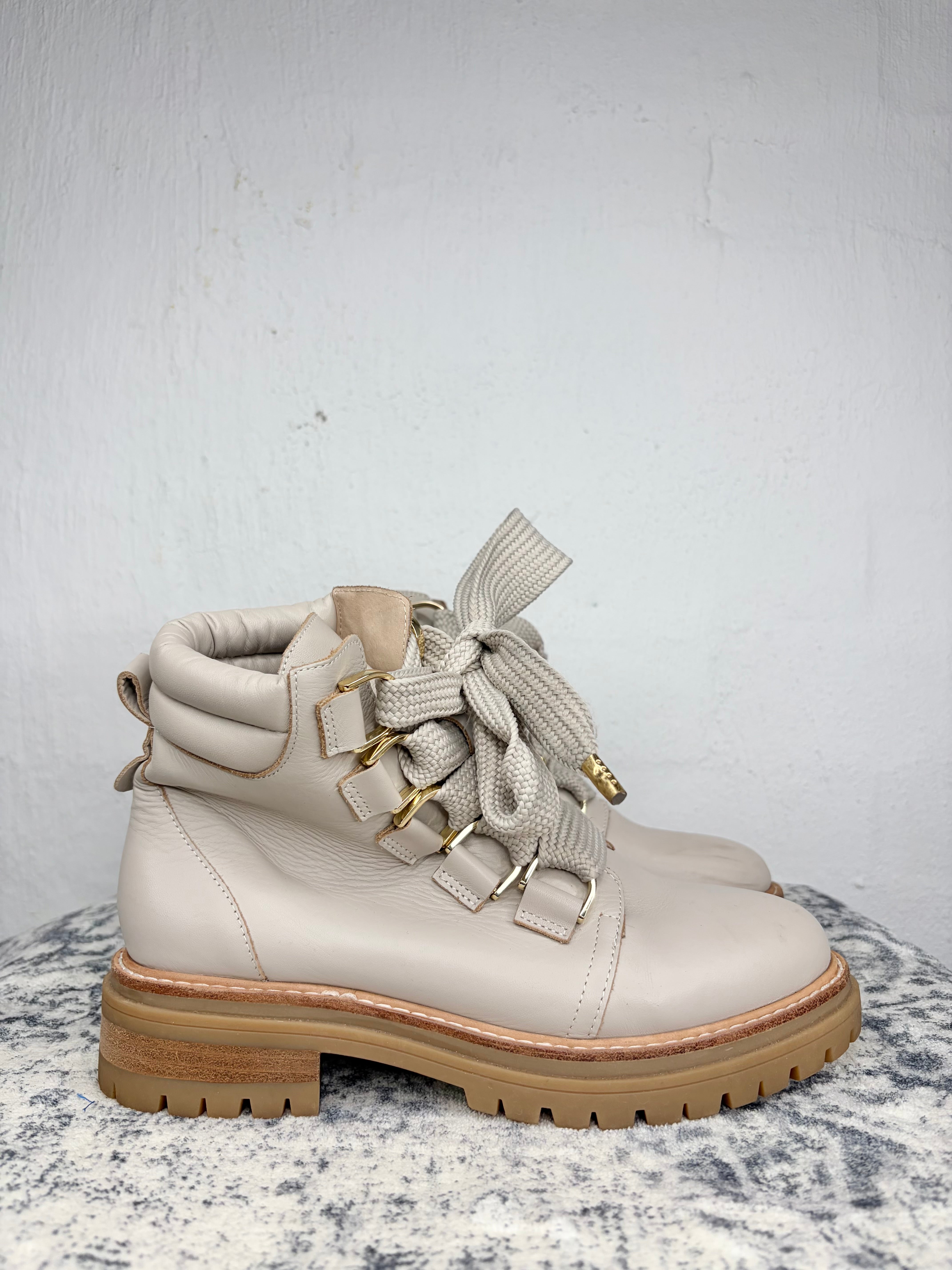 Jo Mercer Cement Wide Lace Boots - EU37