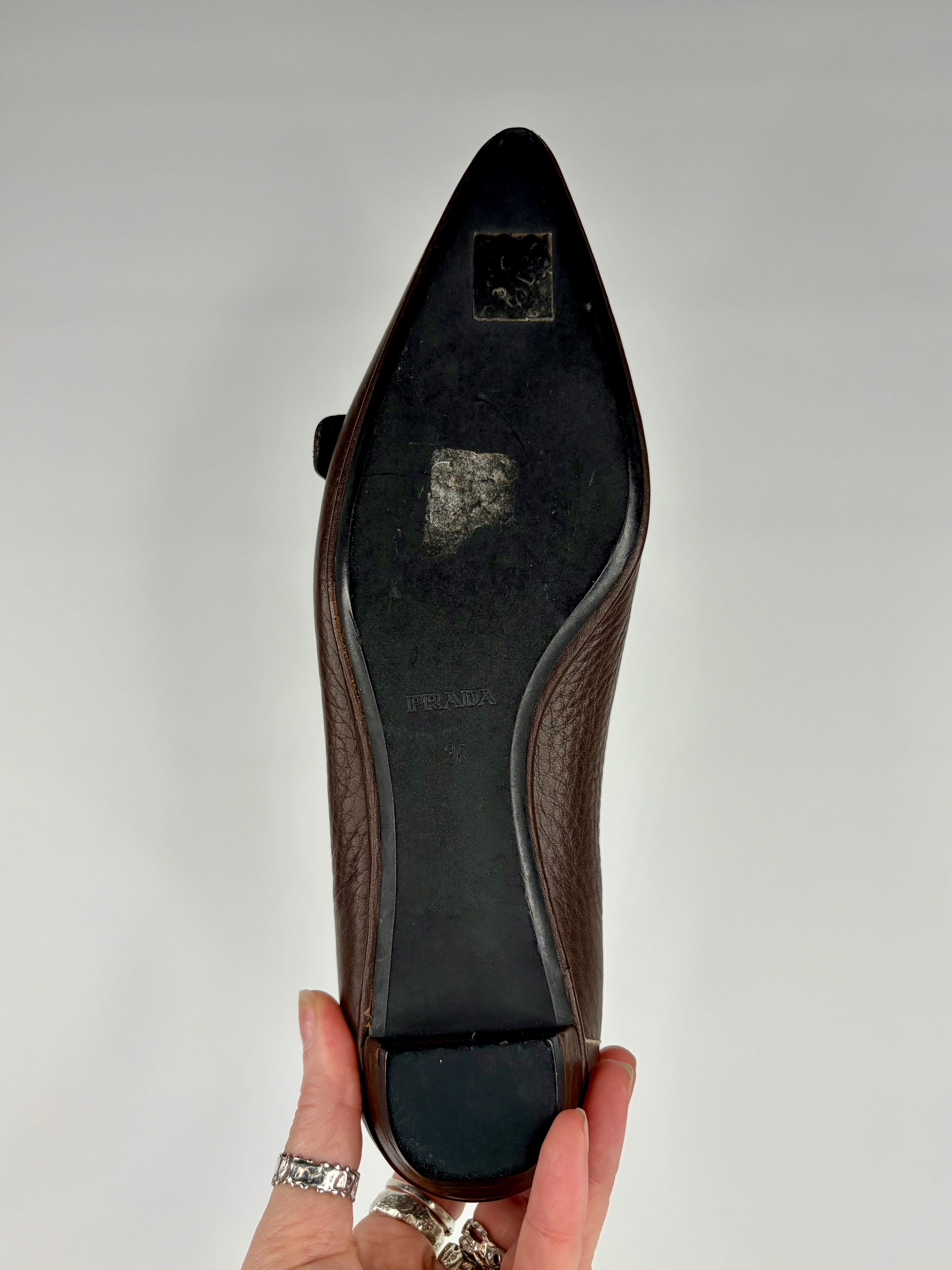 Prada Chocolate Leather Pointed Flat - 36