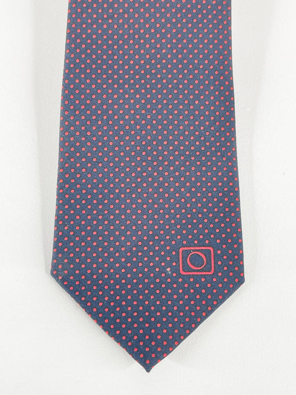 Oroton Vintage Navy Blue & Red Micro-Dot Tie