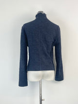 Husk Navy Blue Fringed Knit Jacket - AU10