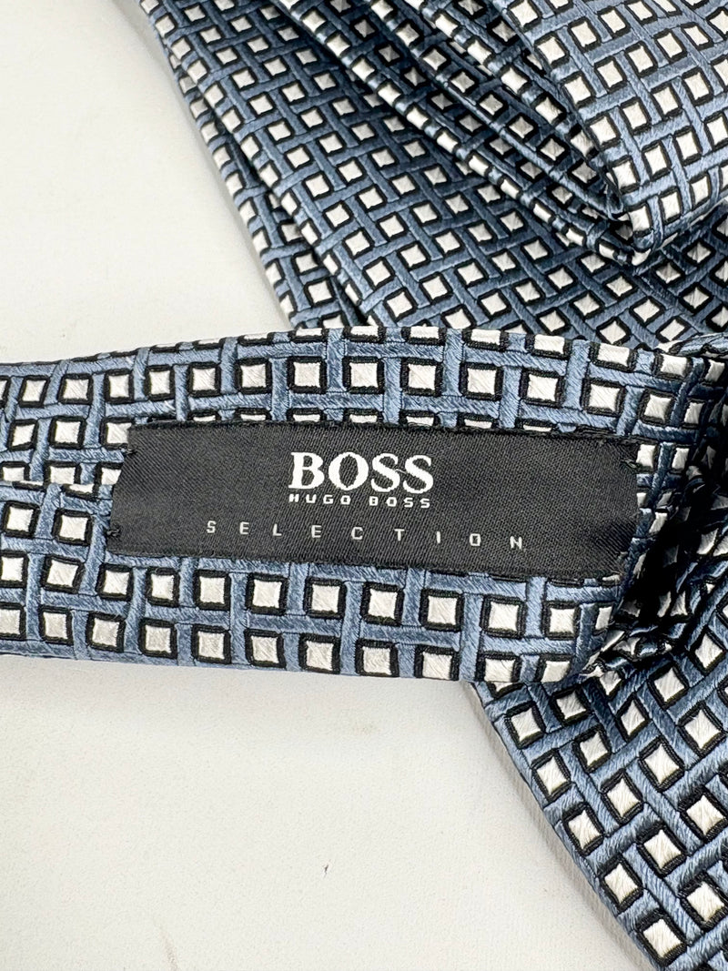 Boss Hugo Boss Periwinkle & White Square Patterned Silk Tie