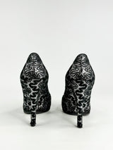 Dolce & Gabbana Silver & Black Squiggle Lace Patterned Stilettos - EU37