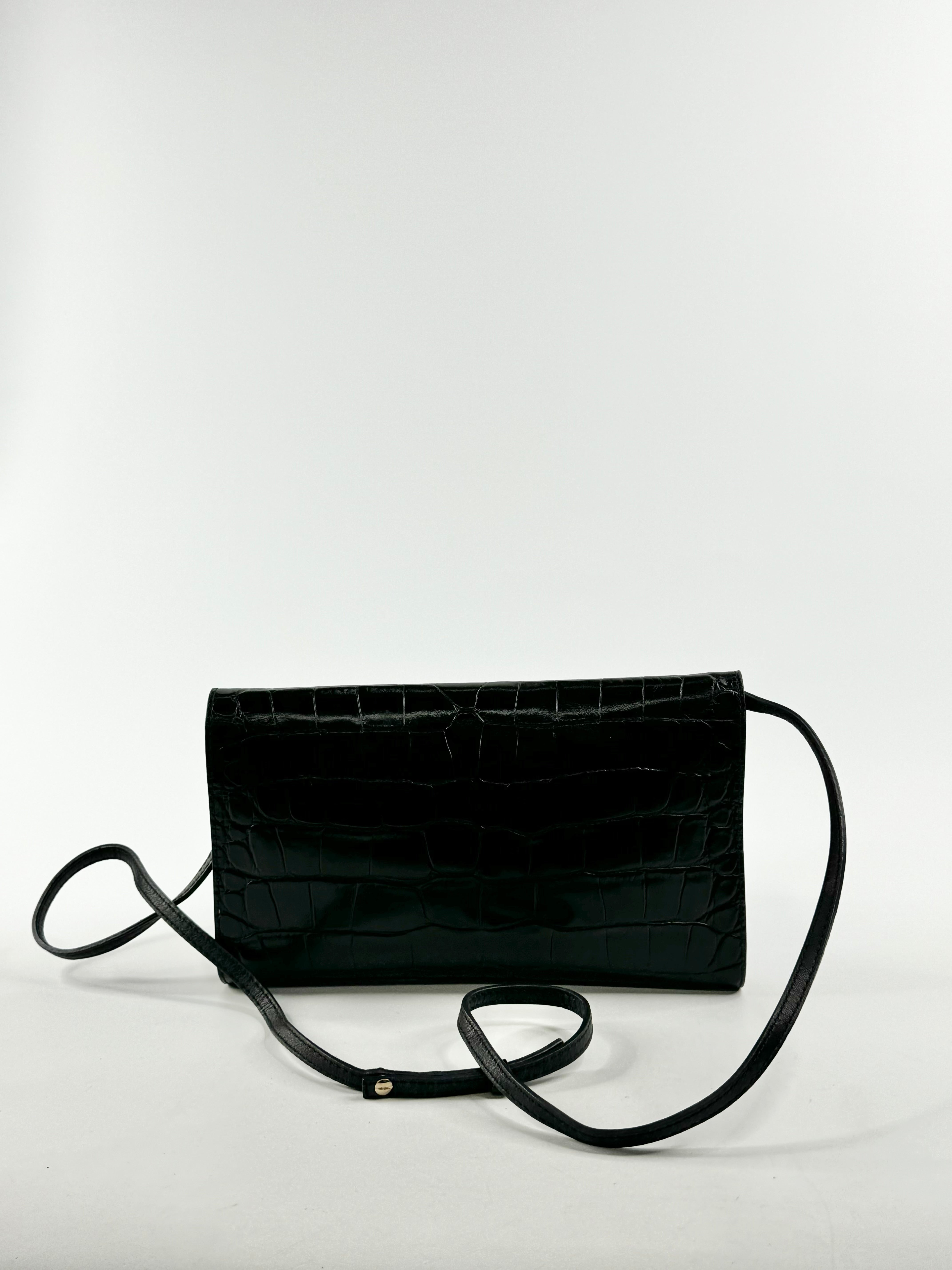 Furla Black Croc Textured Cross Body Bag