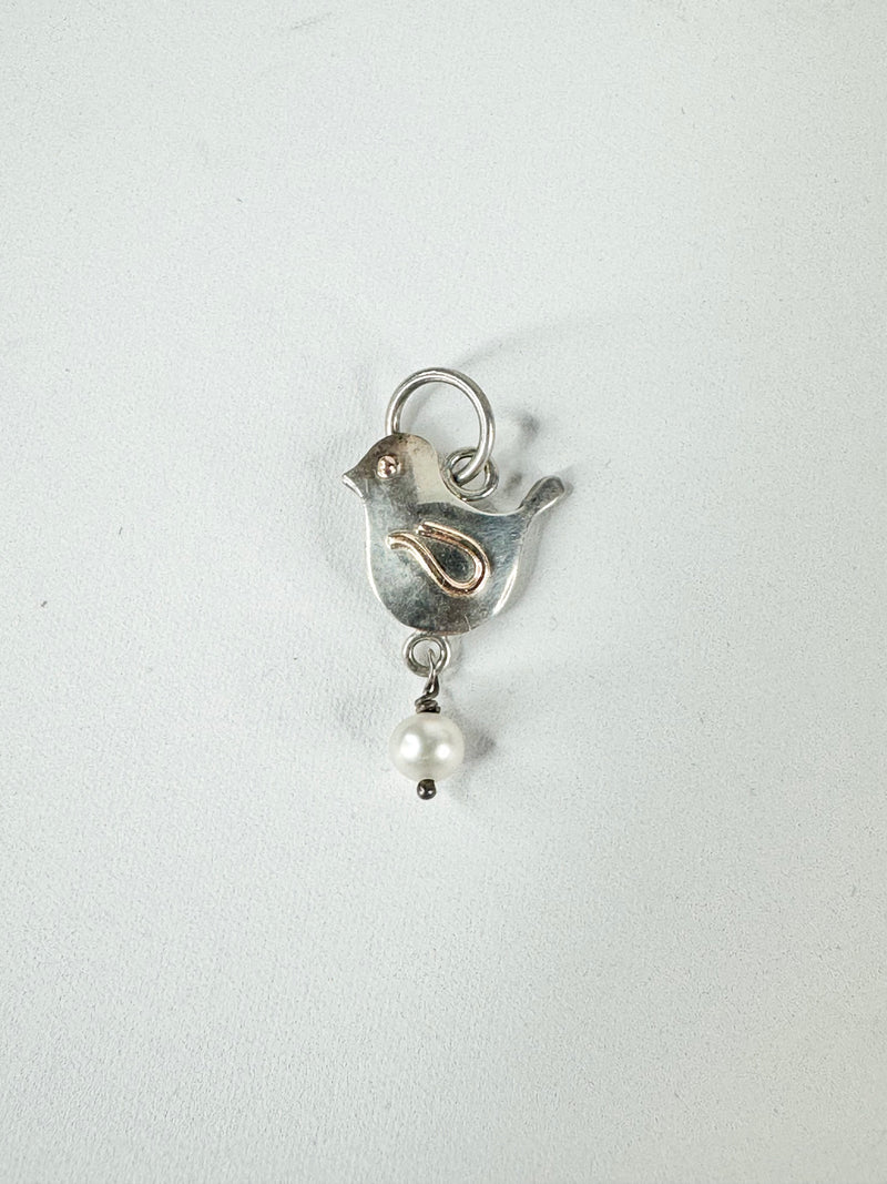 Sterling Silver, Pearl & 9ct Gold Bird Pendant