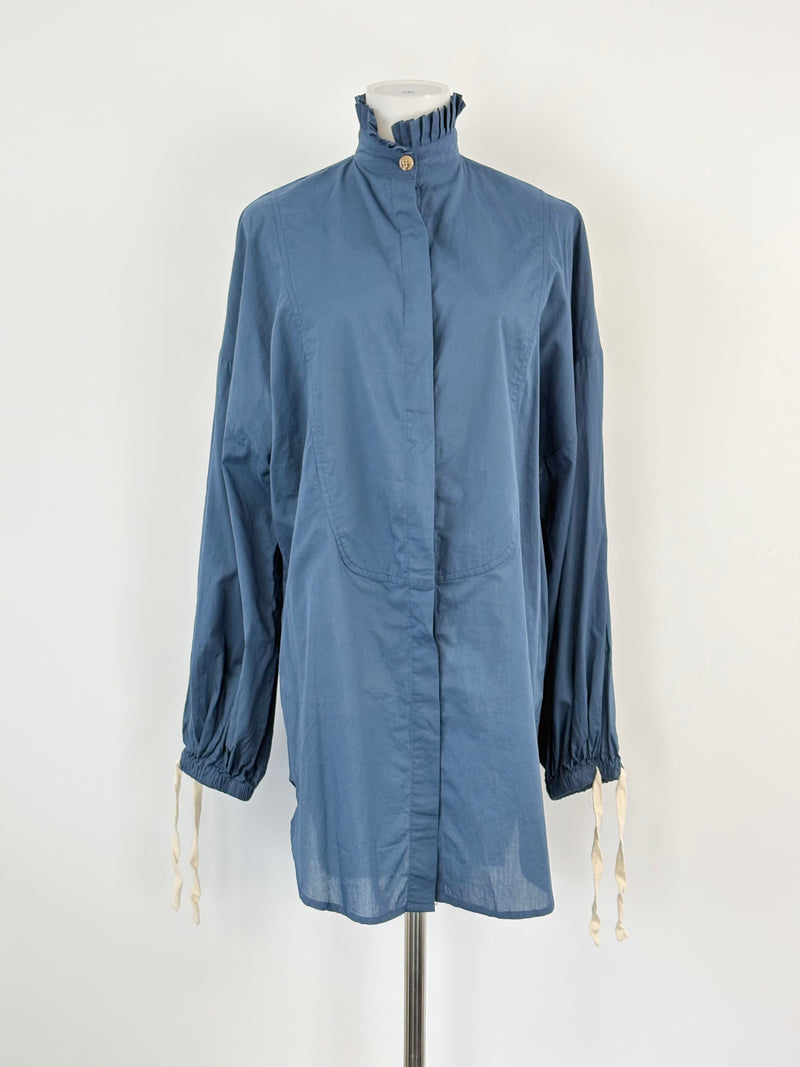 State of Georgia Blue Pleat-Collar Long Sleeve Shirt - AU6