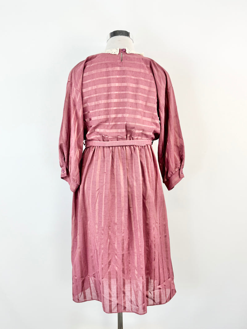 Vintage Norman Hartnell Deep Pink Crochet Neck Day Dress - AU12