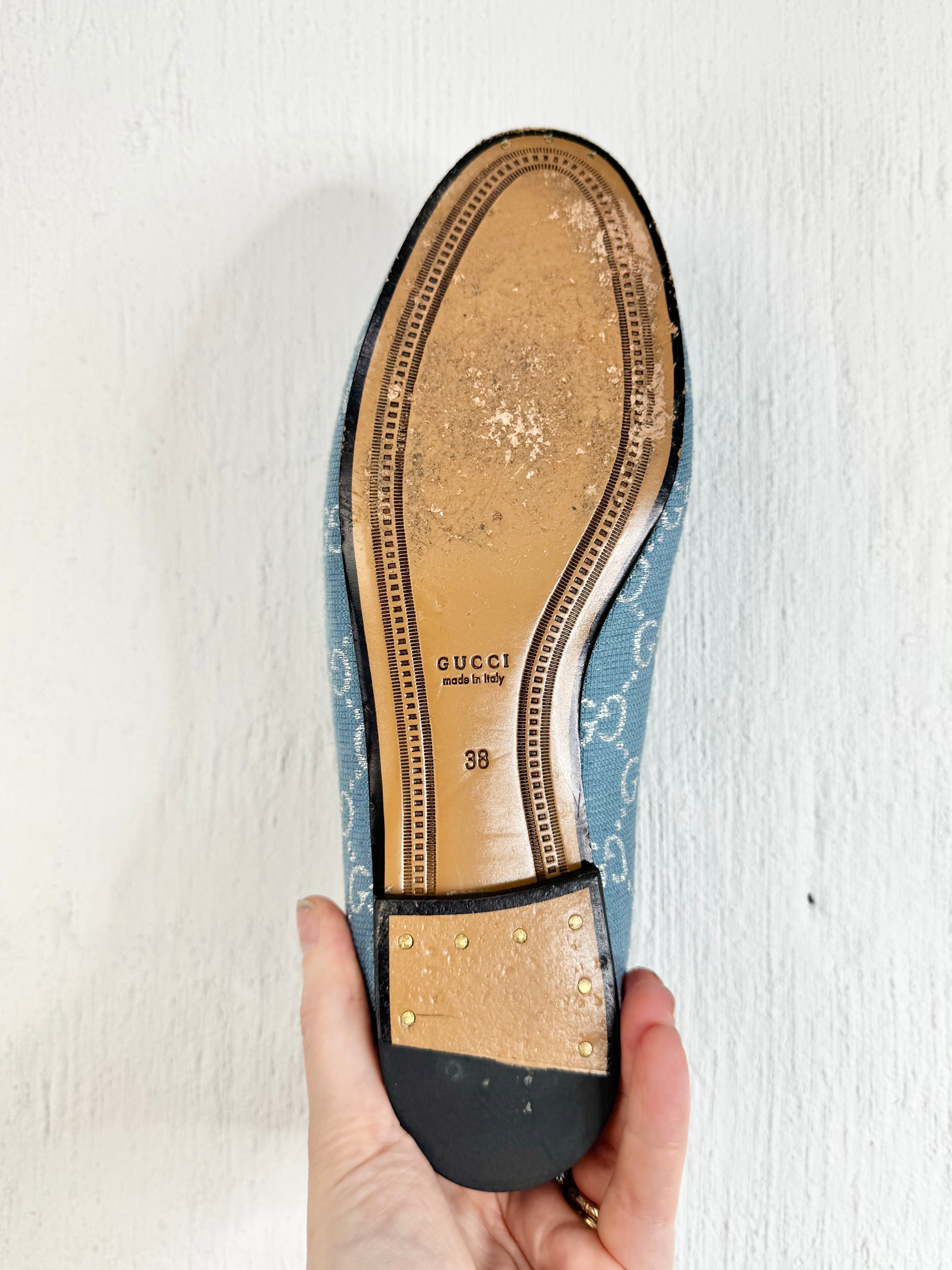 Gucci Blue & Silver Lame GG Jordaan Loafers - EU38