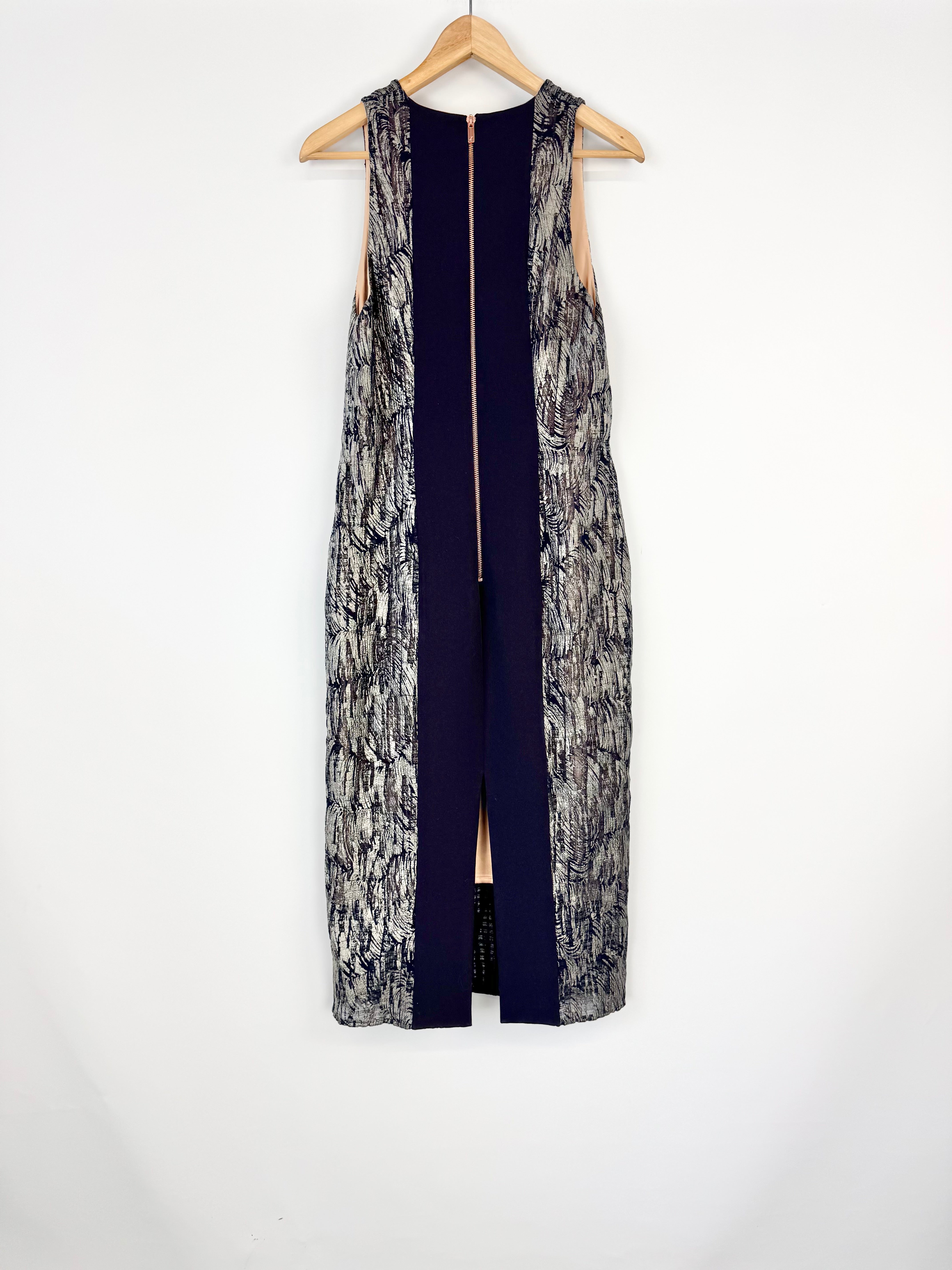 Ginger & Smart Black Lurex Silver & Blue Maxi Dress - AU14