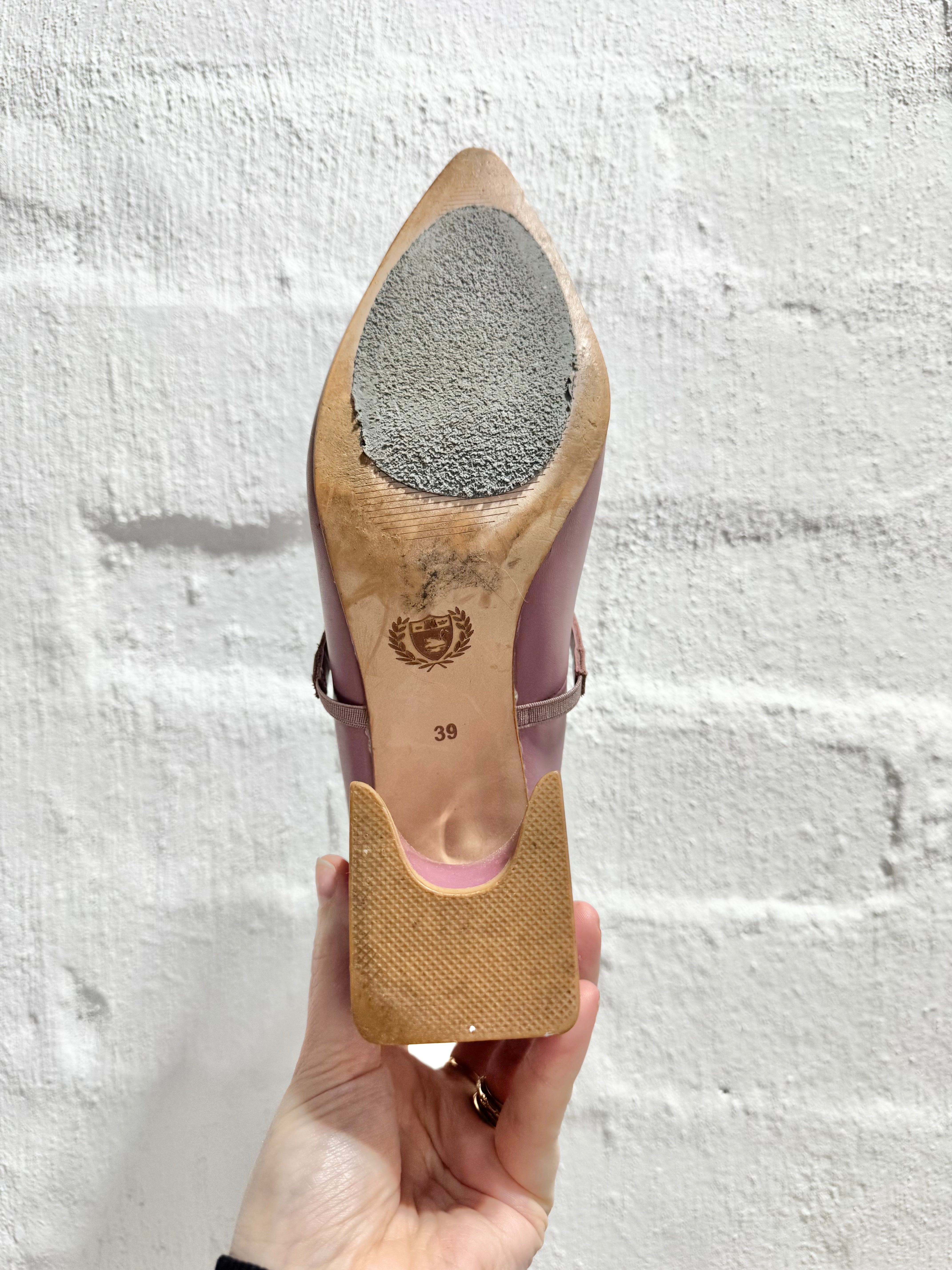 Mi Piaci Dusty Pink Leather Pointed Toe Block Heel Pumps - EU39