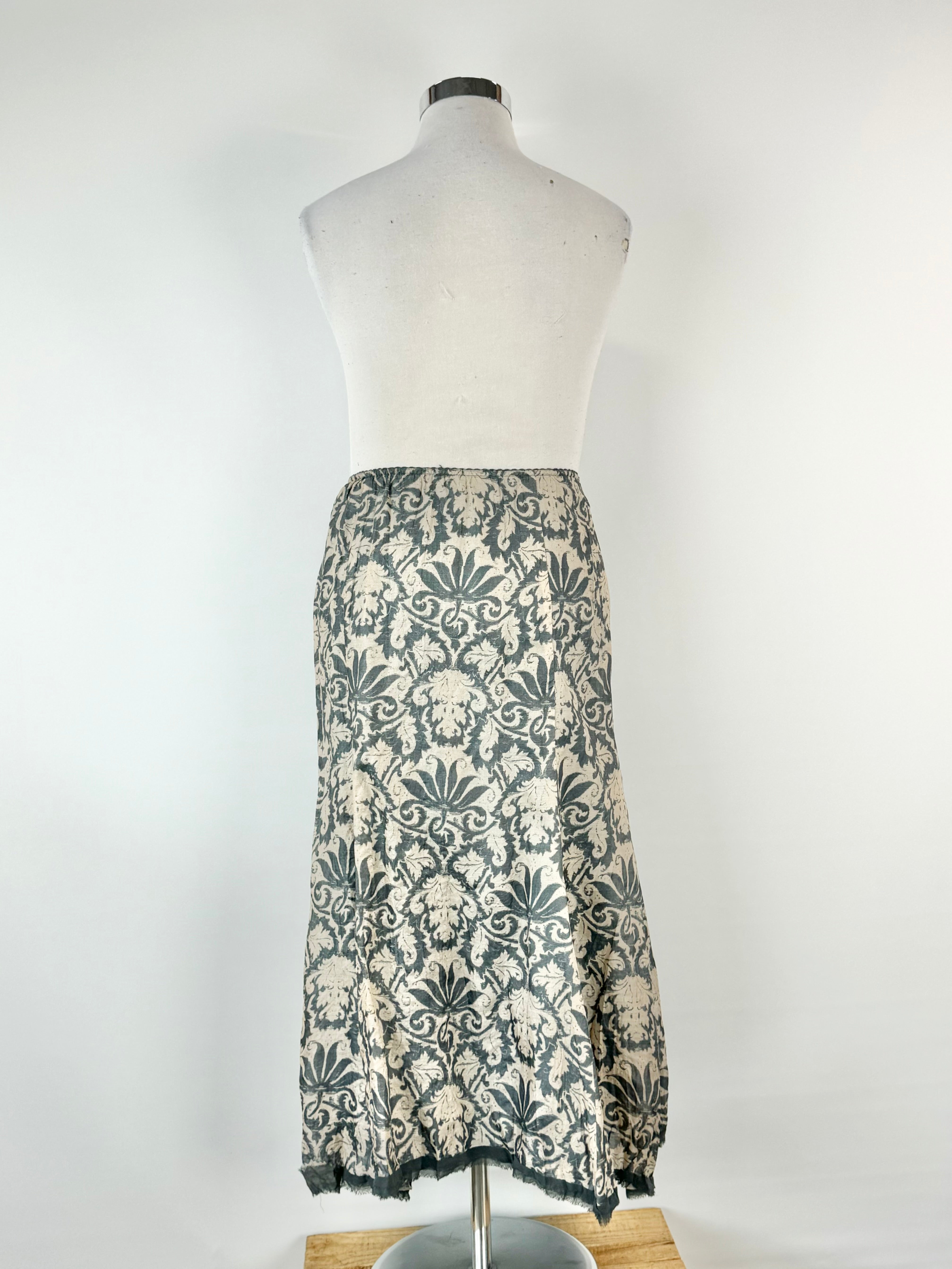 90s Verge Grey & Cream Silk Brocade Skirt - AU14