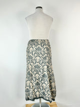 90s Verge Grey & Cream Silk Brocade Skirt - AU14