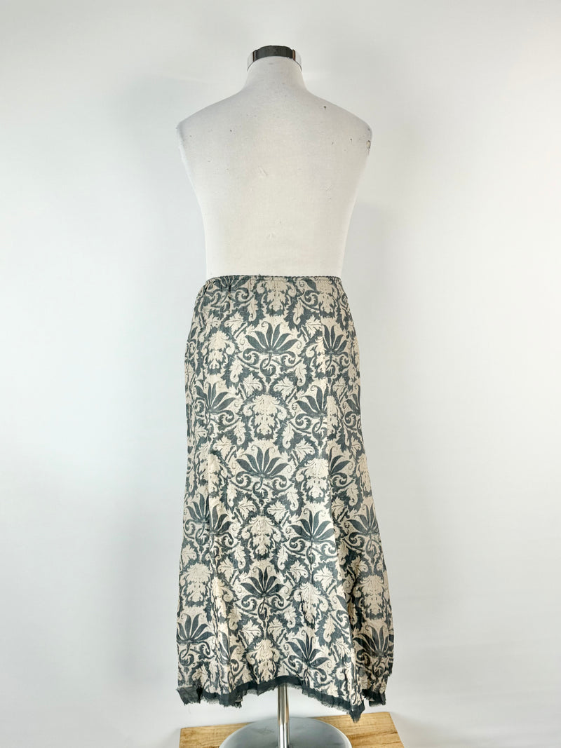 90s Verge Grey & Cream Silk Brocade Skirt - AU14