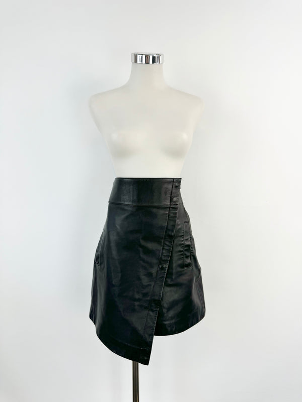 Ba&sh 'Phanie' Black Leather Wrap Skirt - AU10