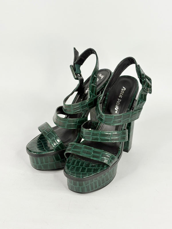 Public Desire Green-Croc 'Gracie' Platform Sandals - EU38