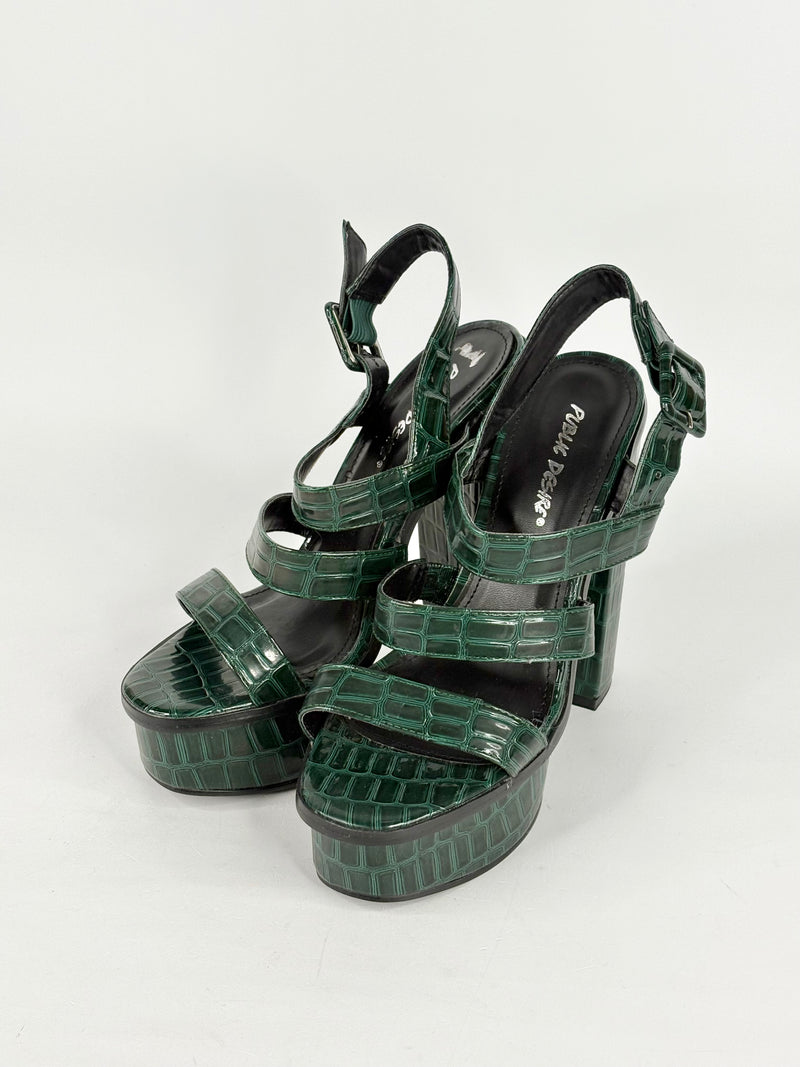 Public Desire Green-Croc 'Gracie' Platform Sandals - EU38