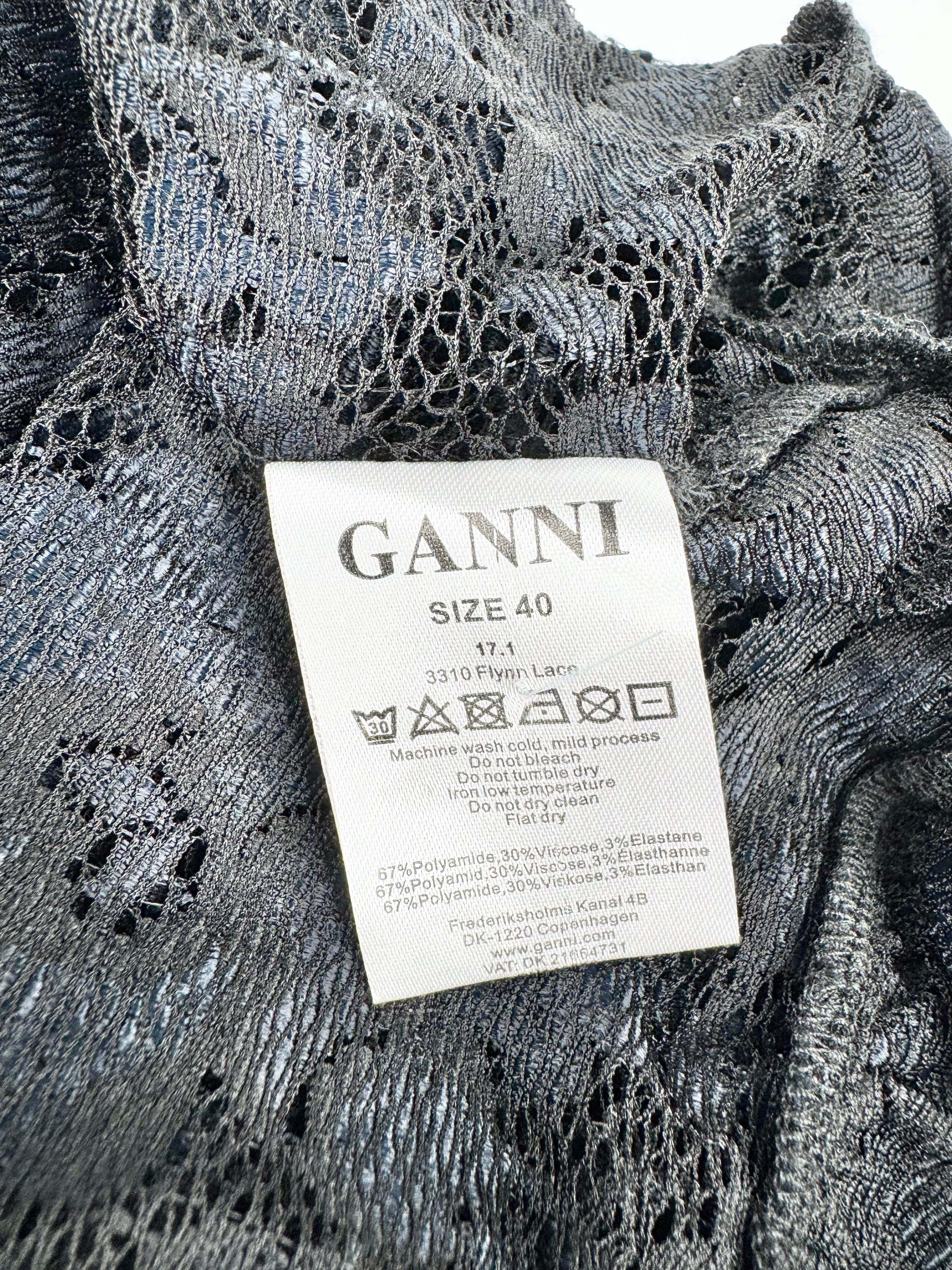 Ganni Black & Navy 'Flynn' Lace Top - AU10