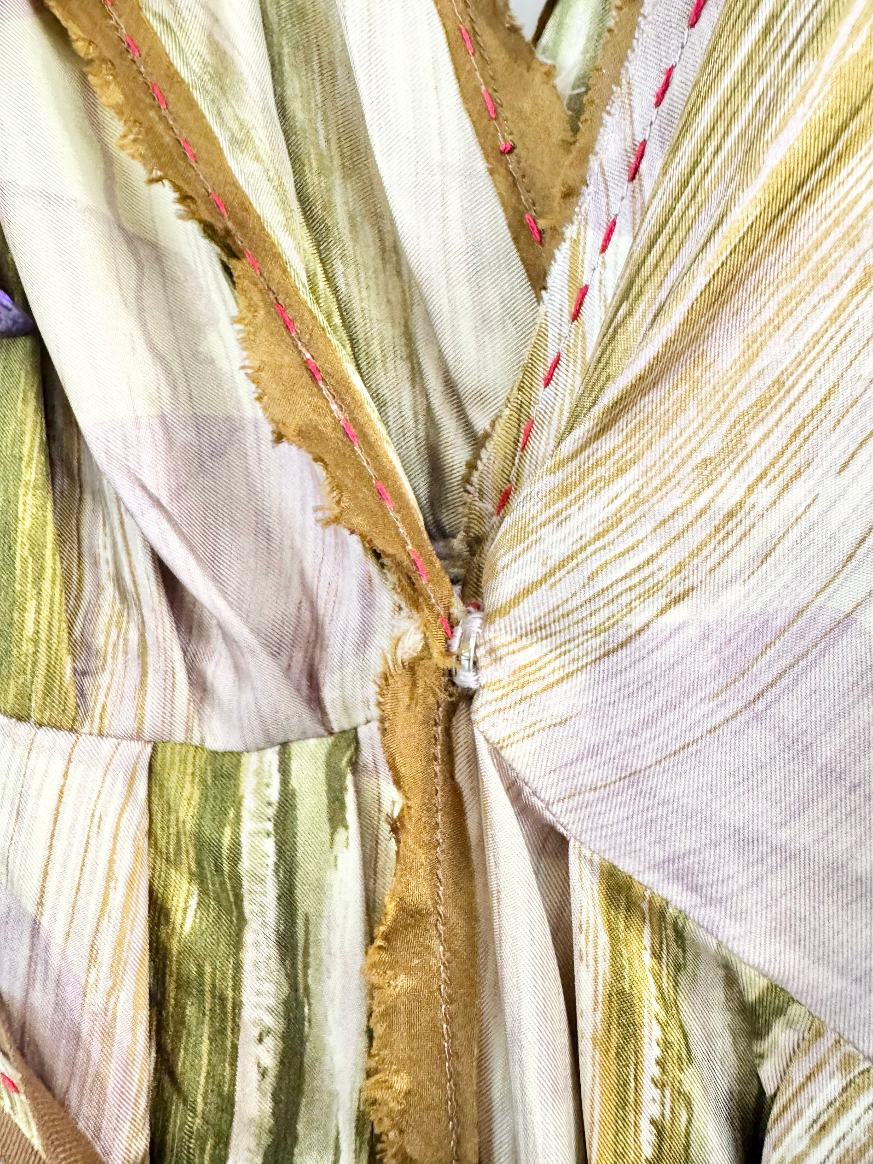 Easton Pearson Green & Mauve Striped Silk Maxi Dress - AU12