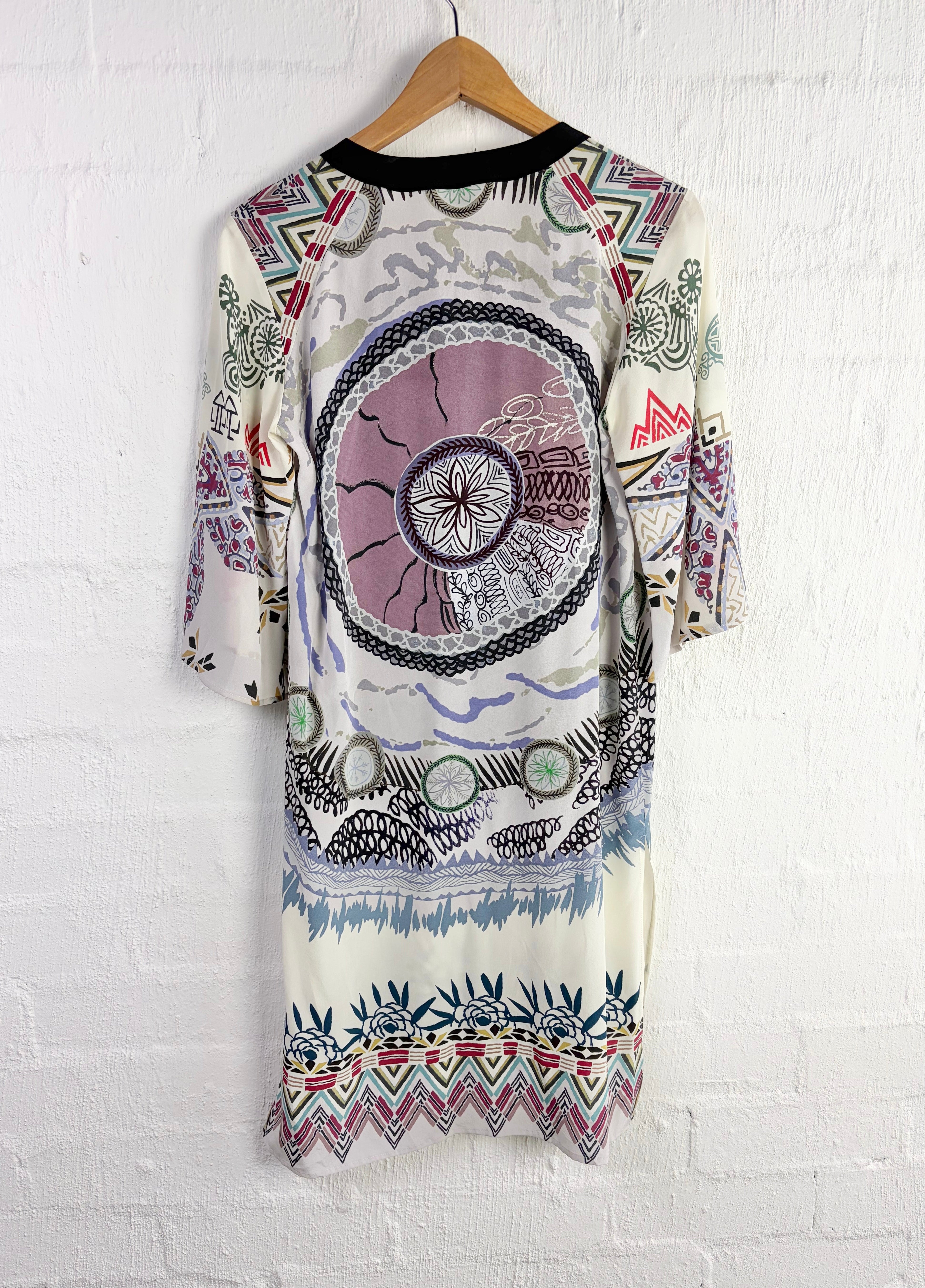 Etro Milano Ivory Silk Patterned Tunic - AU8/10