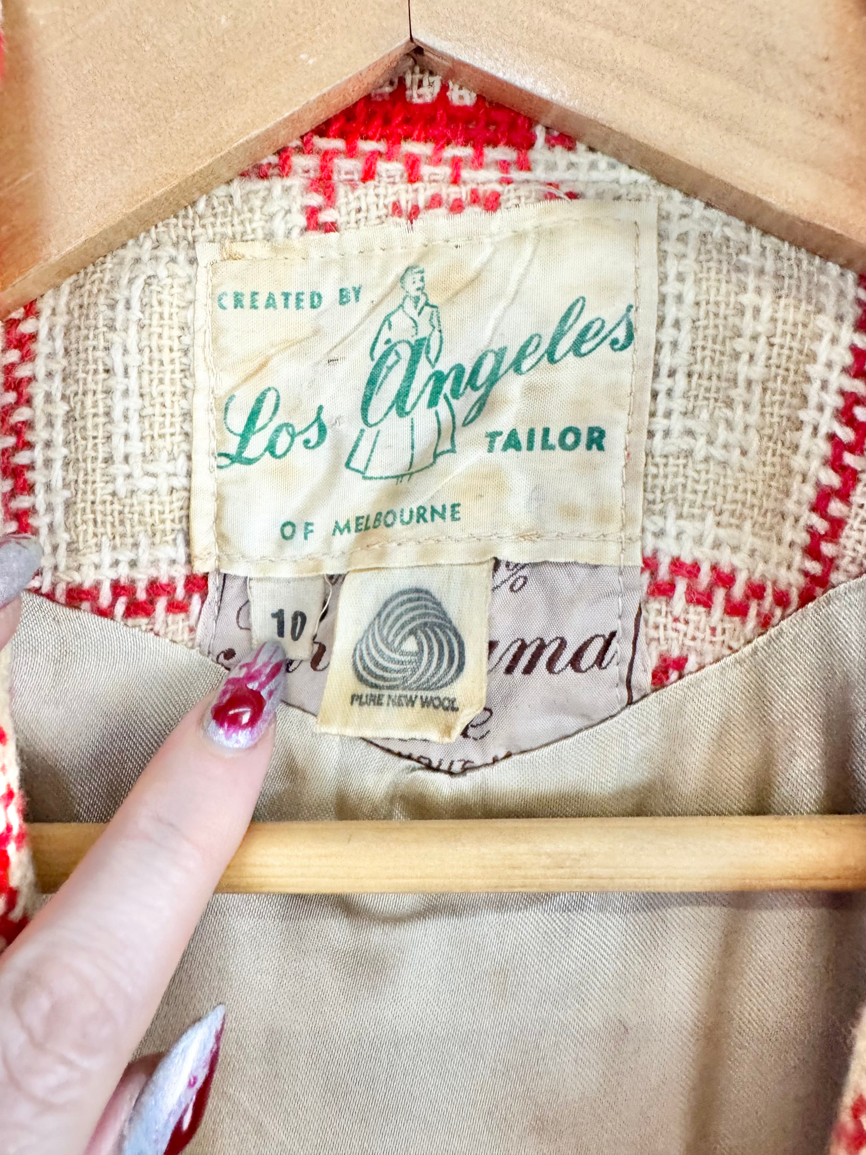 Los Angeles Tailor Red and Beige Woollen Coat - AU10