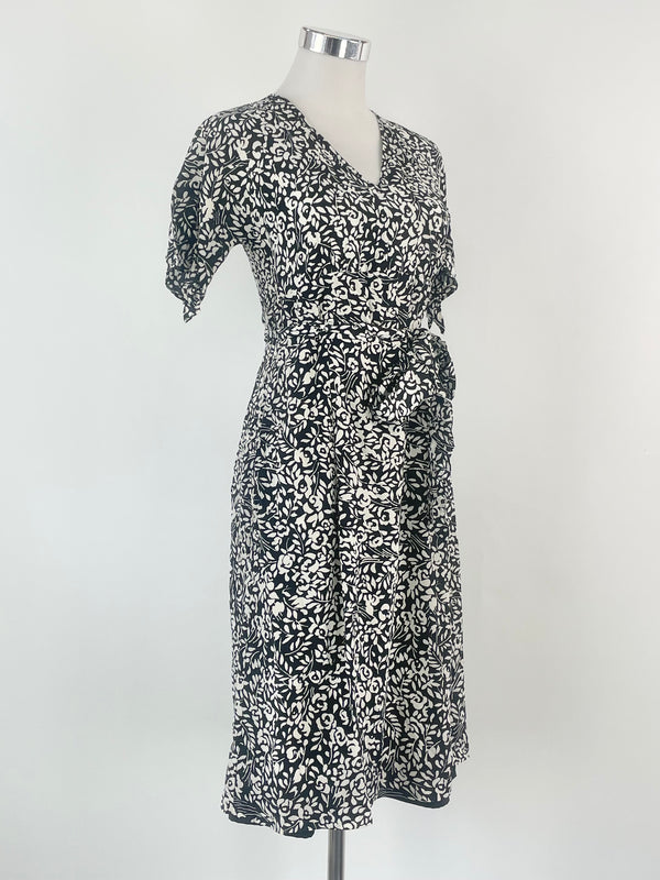 Anna Thomas Black & White Patterned Midi Dress - AU6/8