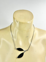 Pilgrim Silver Toned Grey Enamel Leaf Necklace