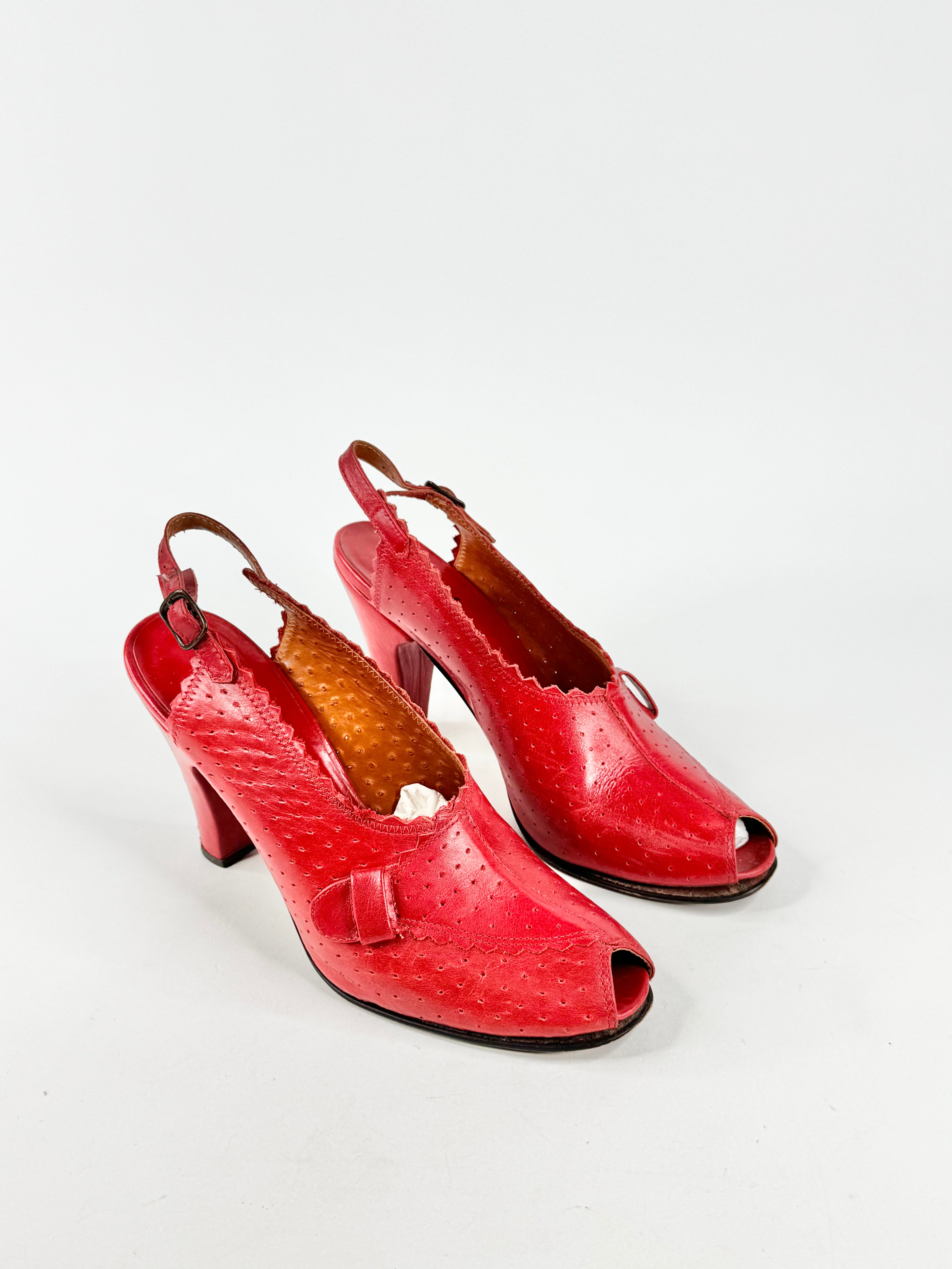 Vintage Philip Heath  'Claudette' Red Dot Sling Backs - EU40