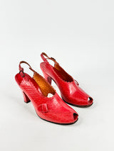 Vintage Philip Heath  'Claudette' Red Dot Sling Backs - EU40