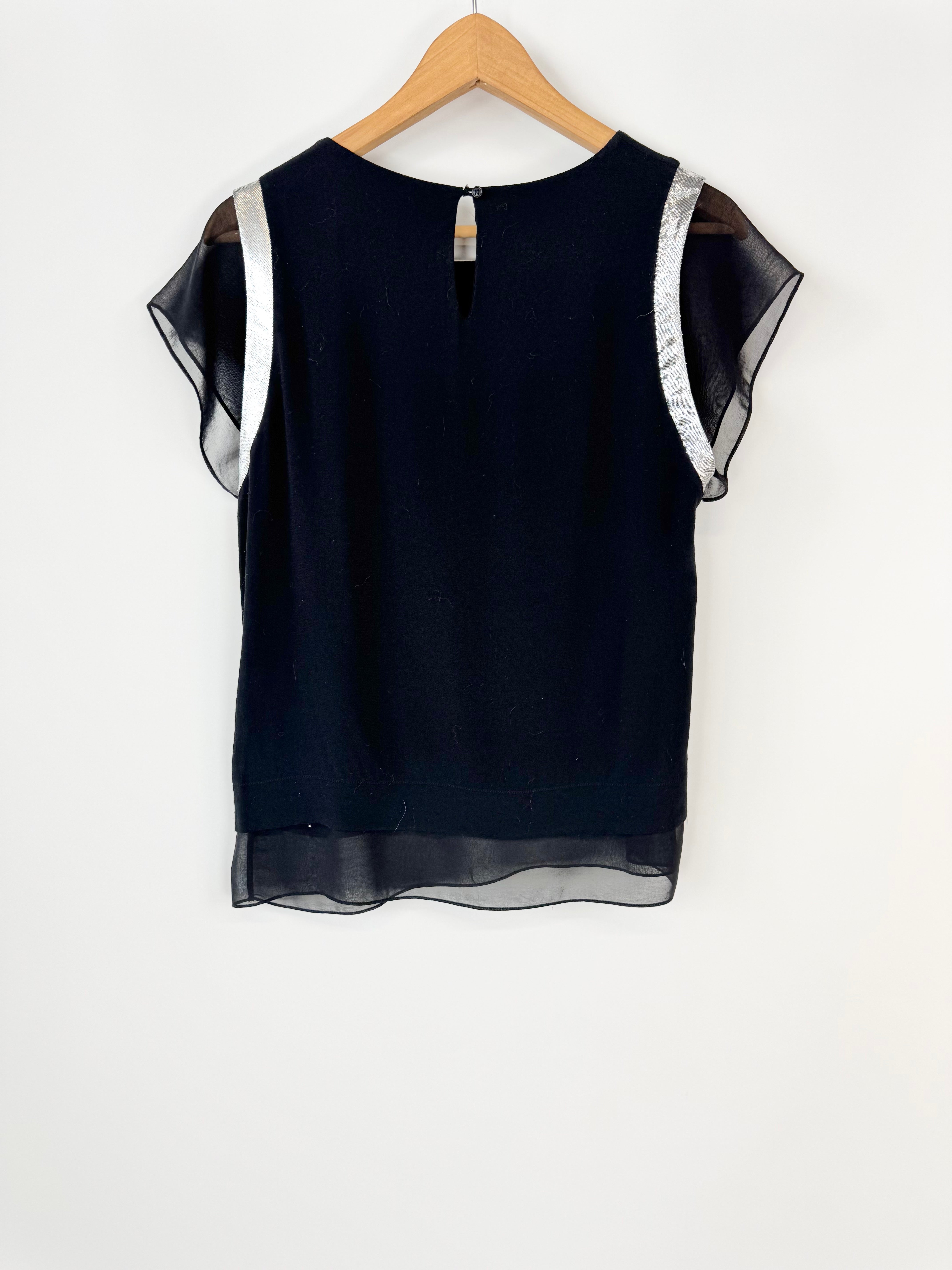 Vintage Sandro Black & Silver Lurex Blouse - AU10