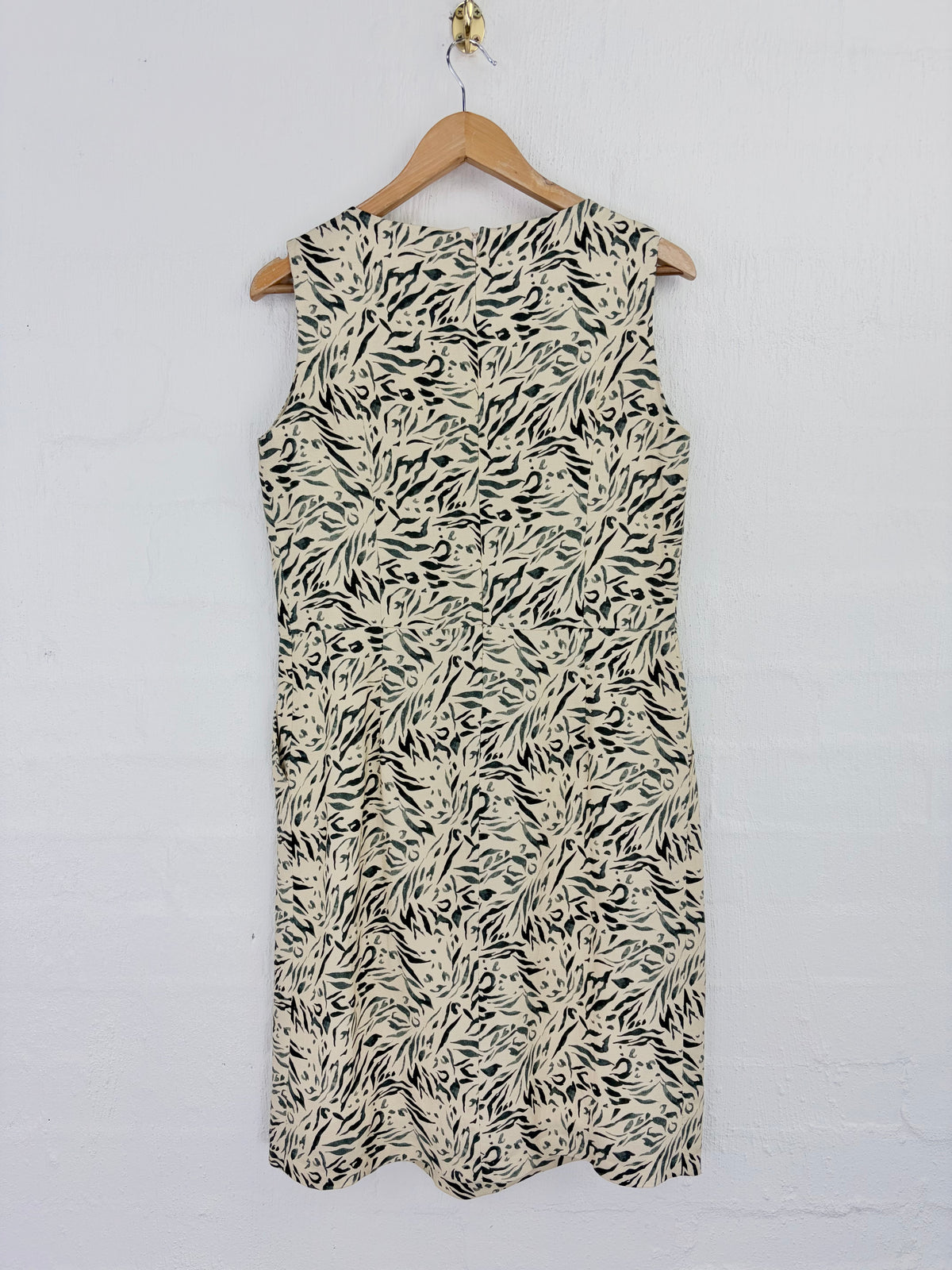 Purdey Beige Abstract Leaf Pattern Linen Dress - AU8/10