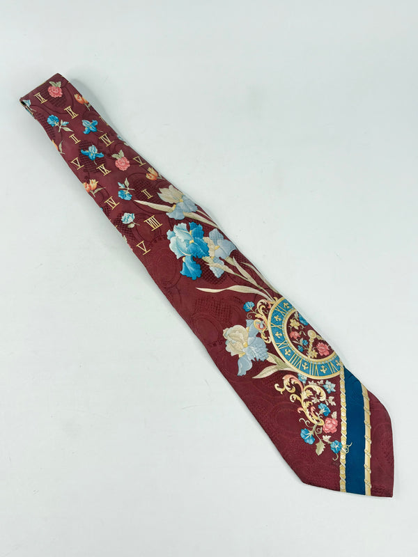 Leonard Paris Vintage Maroon Roman-Numerals Silk Tie